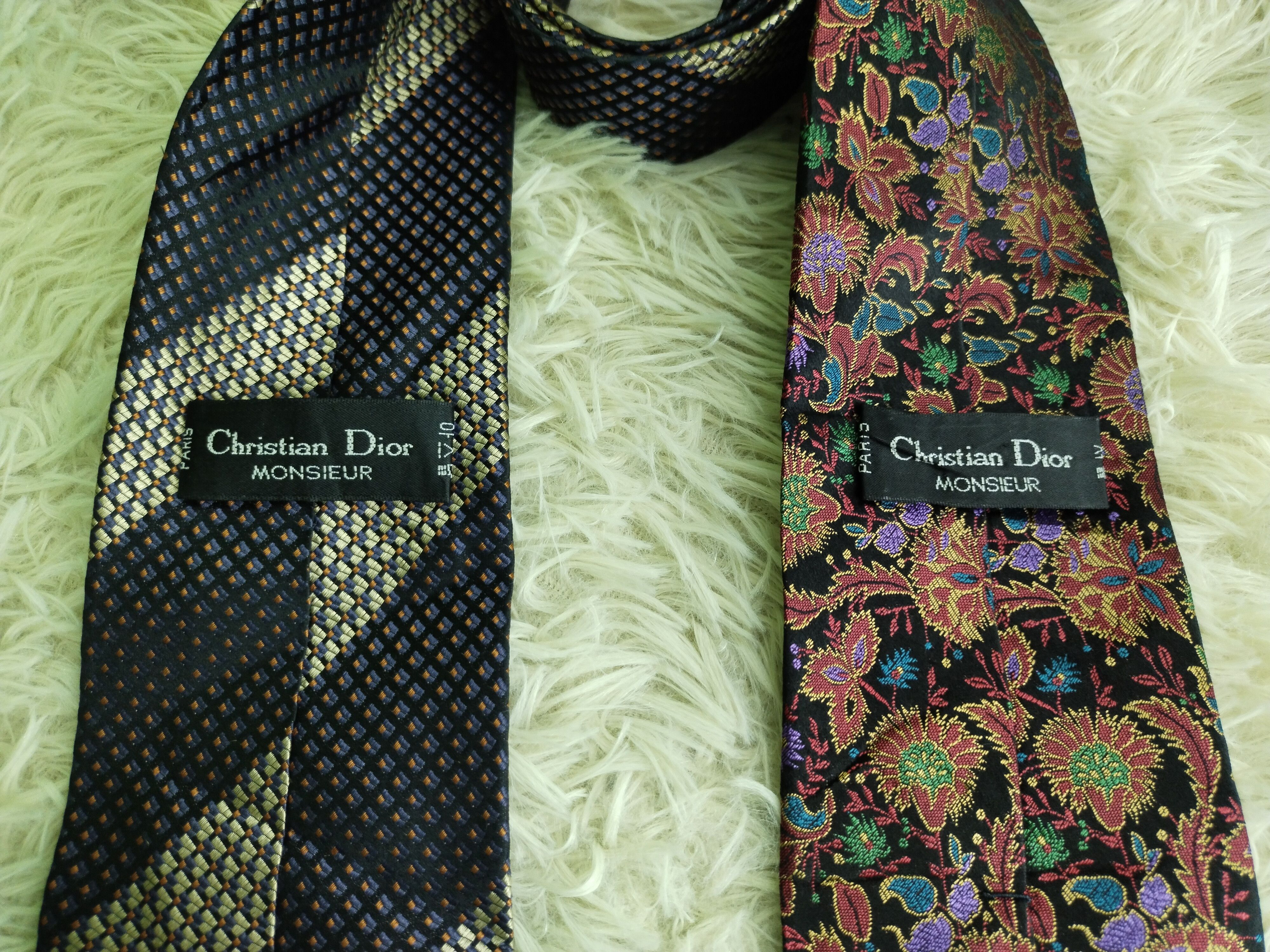Christian Dior Monsieur VINTAGE SILK FLOWER DESIGN 2 SILK TIES FOR MEN Size ONE SIZE - 6 Thumbnail