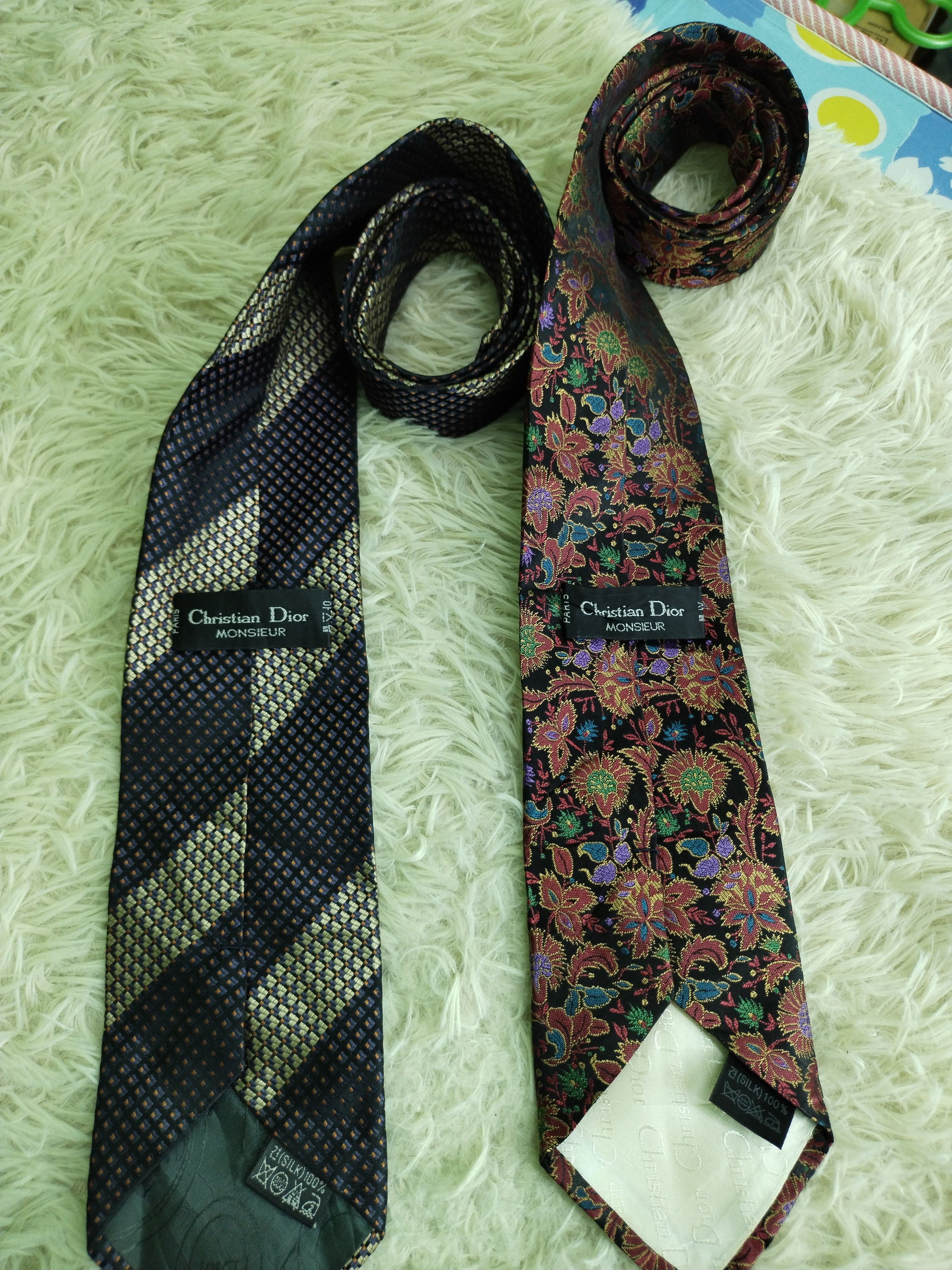 Christian Dior Monsieur VINTAGE SILK FLOWER DESIGN 2 SILK TIES FOR MEN Size ONE SIZE - 5 Thumbnail