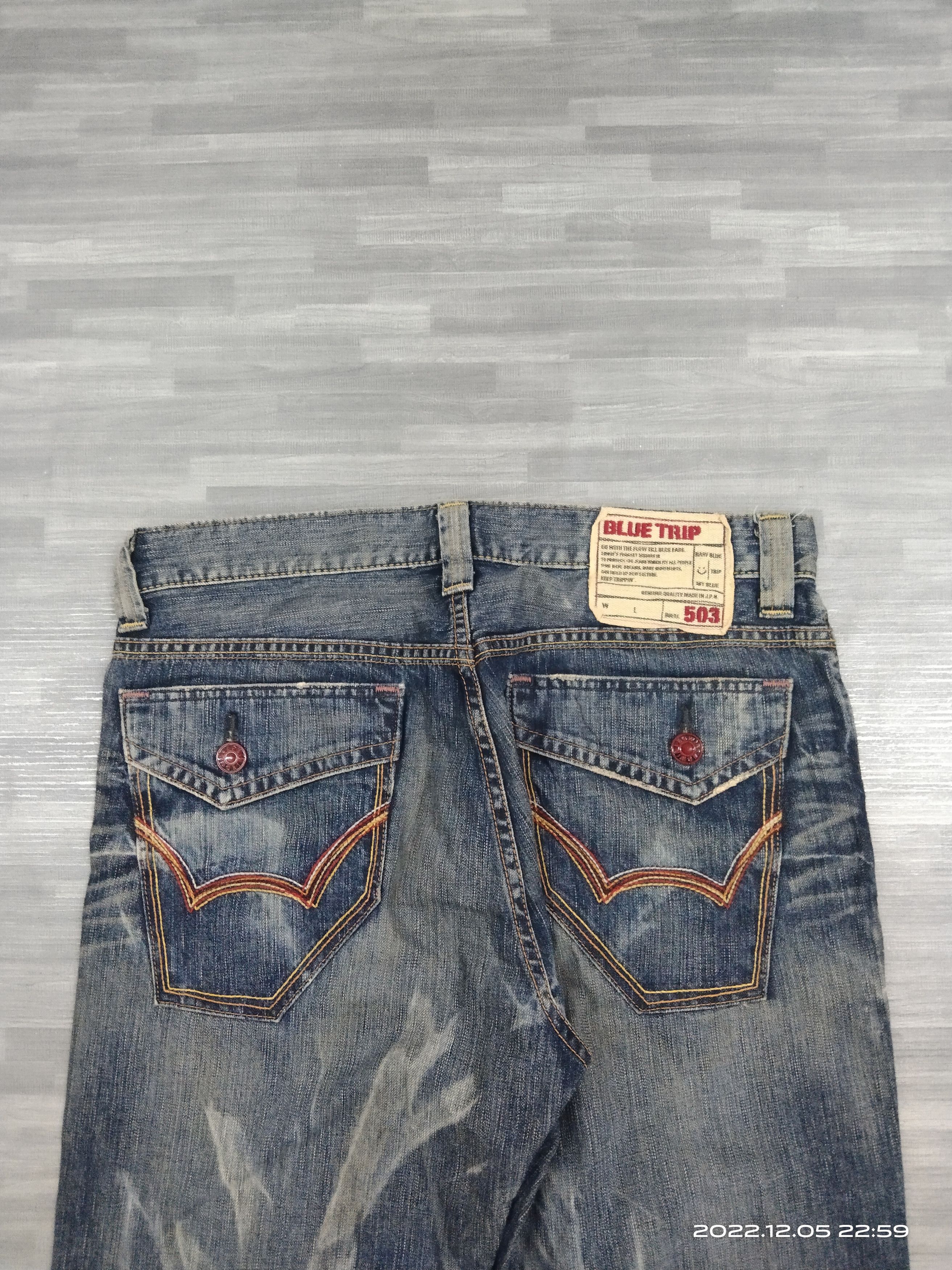 Edwin FLARE🔥THRASH EAT EYE'S EDWIN BLUE TRIP Size US 34 / EU 50 - 5 Thumbnail