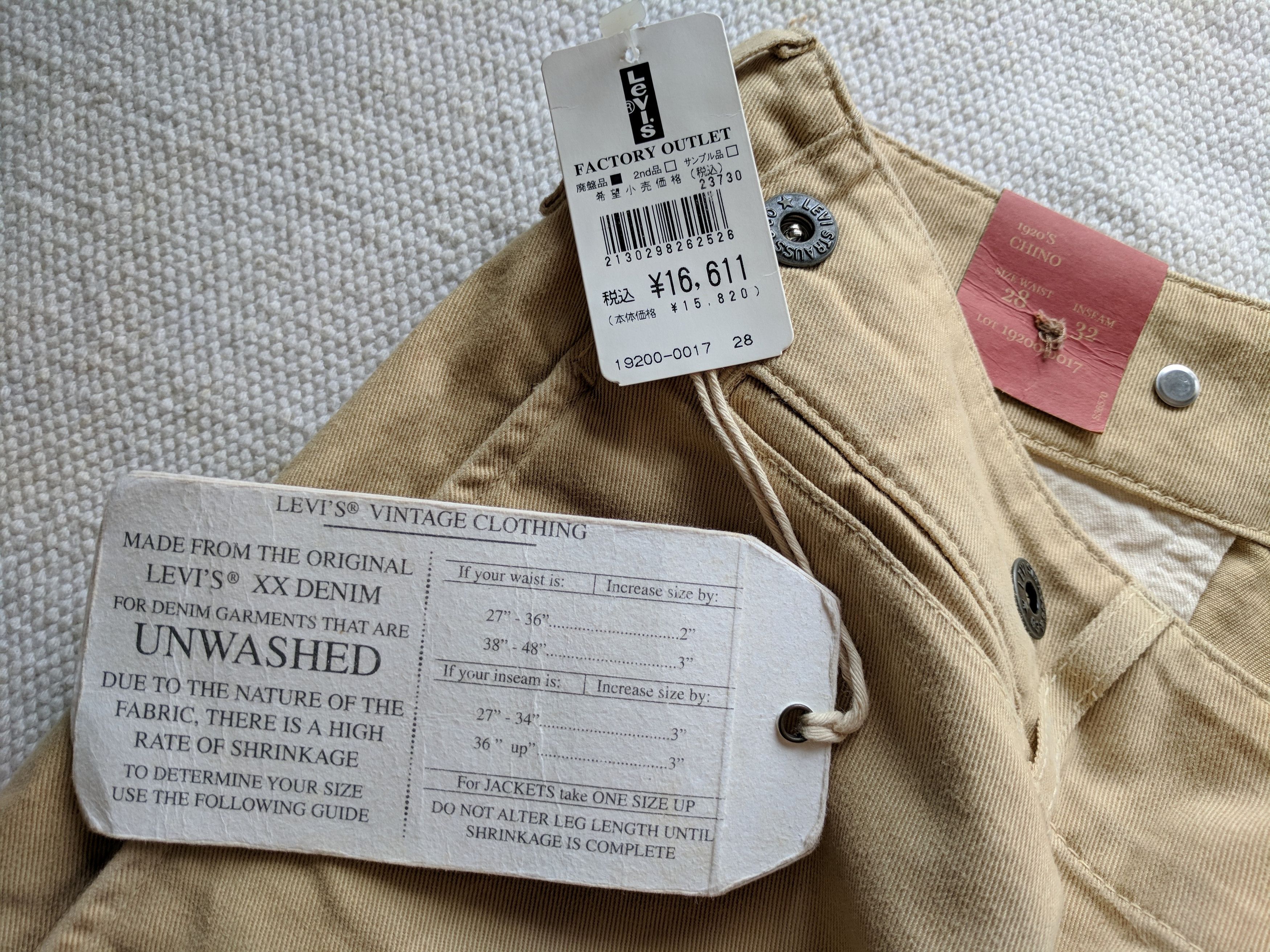 Levi's Levis LVC vintage clothing San Francisco deadstock khakis chino 1920s style pants size 29 30 Size US 29 - 7 Thumbnail