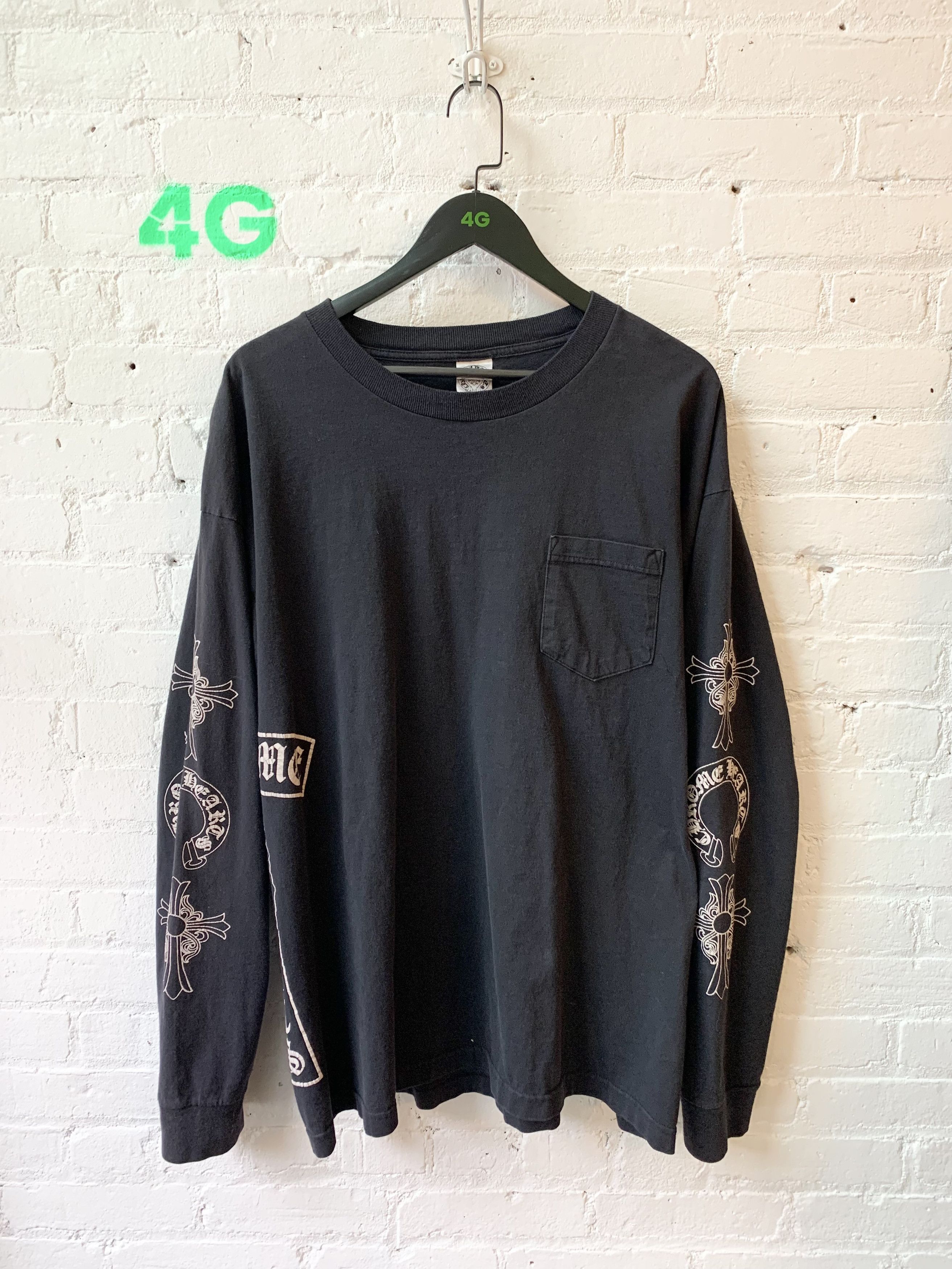 image of Chrome Hearts Cross Sleeve Long sleeve Pocket Tee Size Xxl in Black, Men's