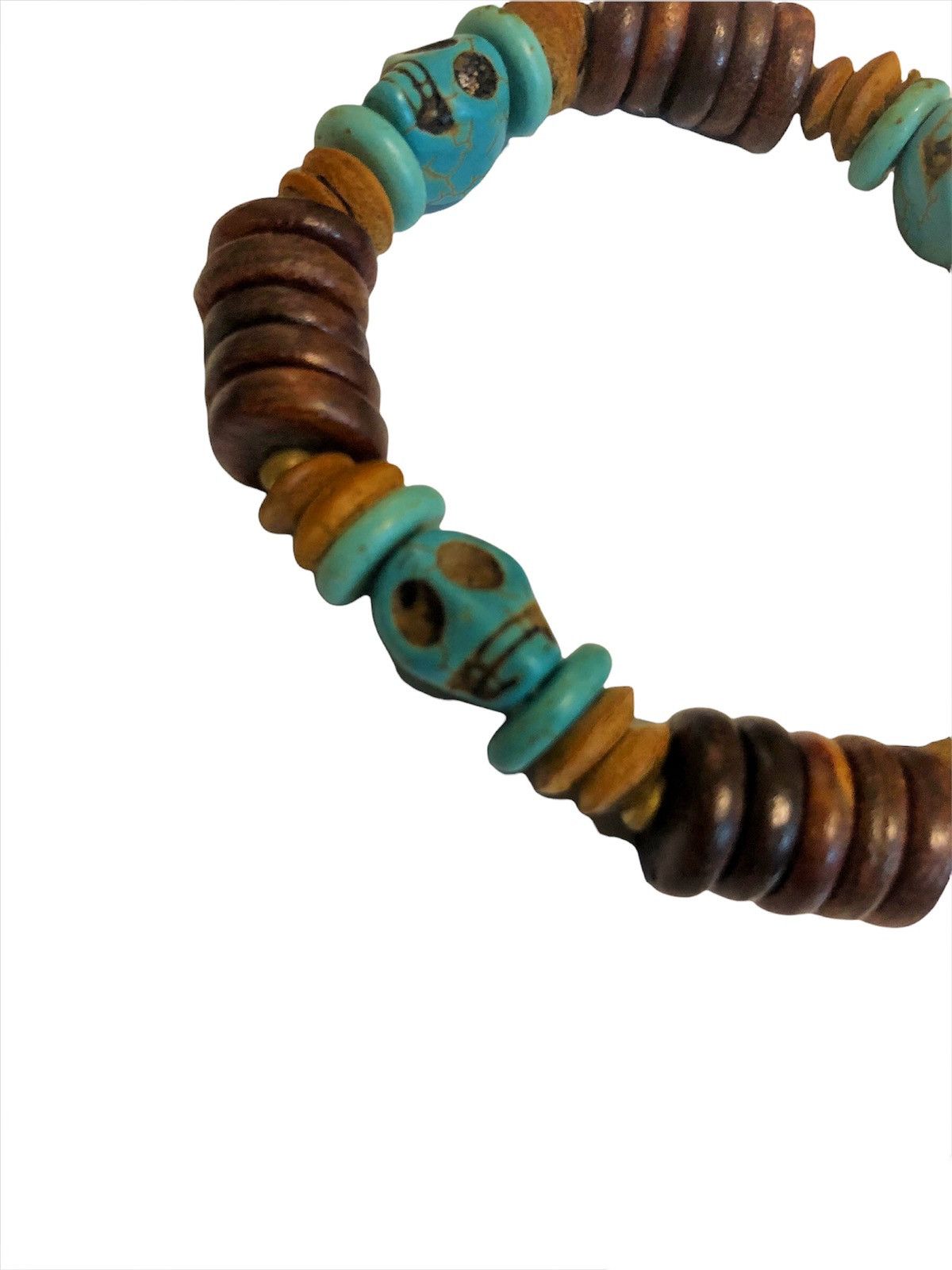 Jewelry SICK🔥🇯🇵 Custom Made Skulls Turquoise Wood Bead Bracelet Size ONE SIZE - 2 Thumbnail