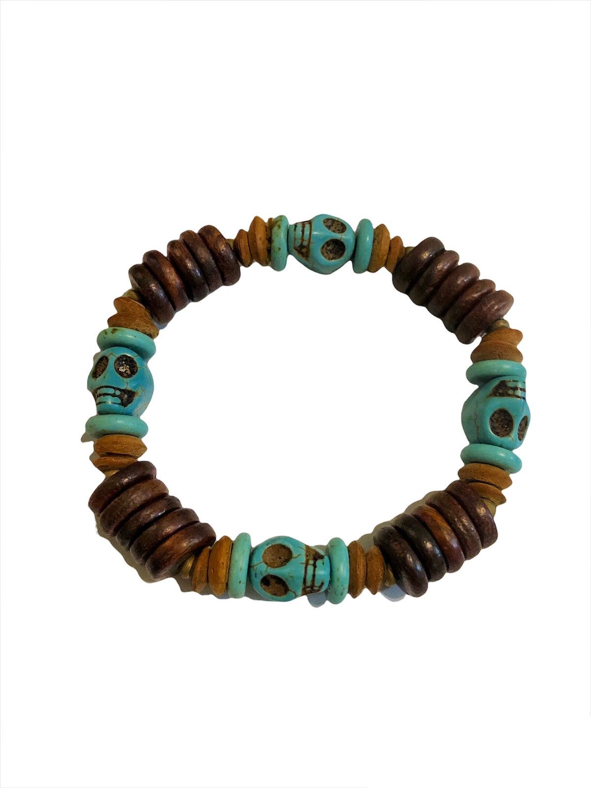 Jewelry SICK🔥🇯🇵 Custom Made Skulls Turquoise Wood Bead Bracelet Size ONE SIZE - 1 Thumbnail