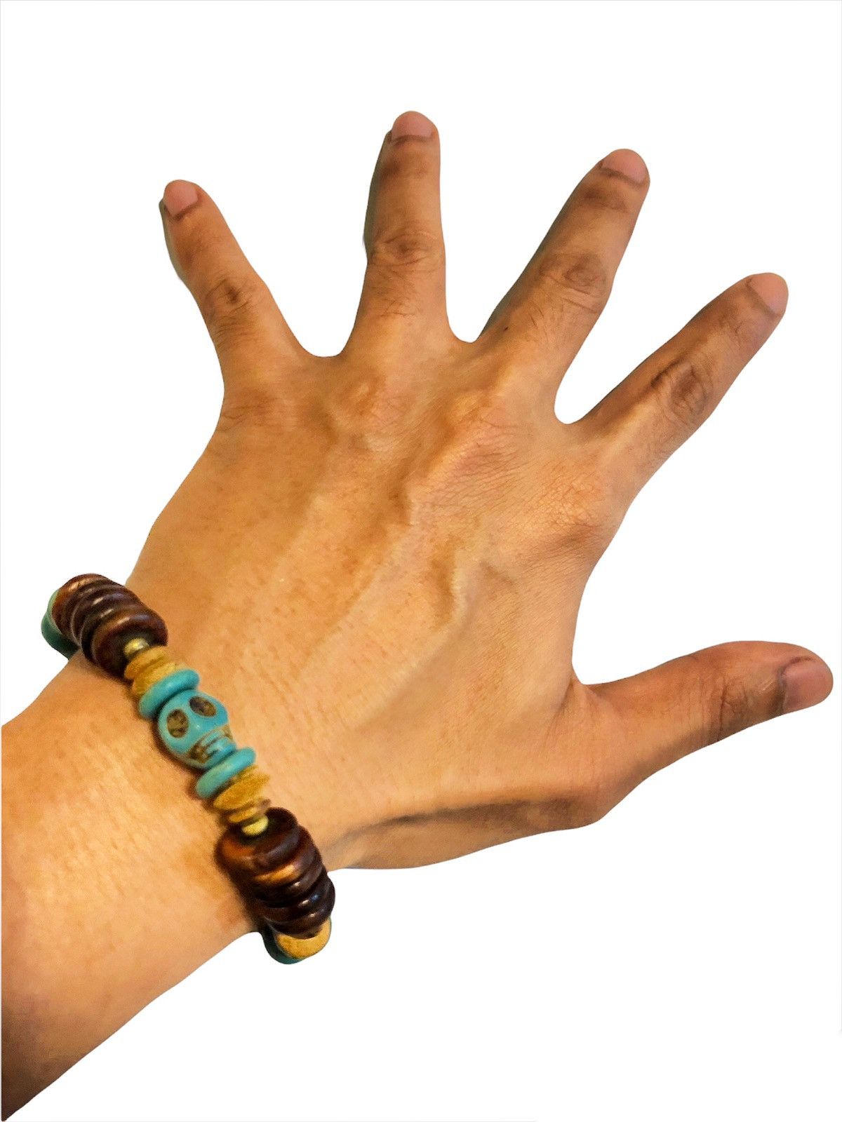 Jewelry SICK🔥🇯🇵 Custom Made Skulls Turquoise Wood Bead Bracelet Size ONE SIZE - 3 Thumbnail