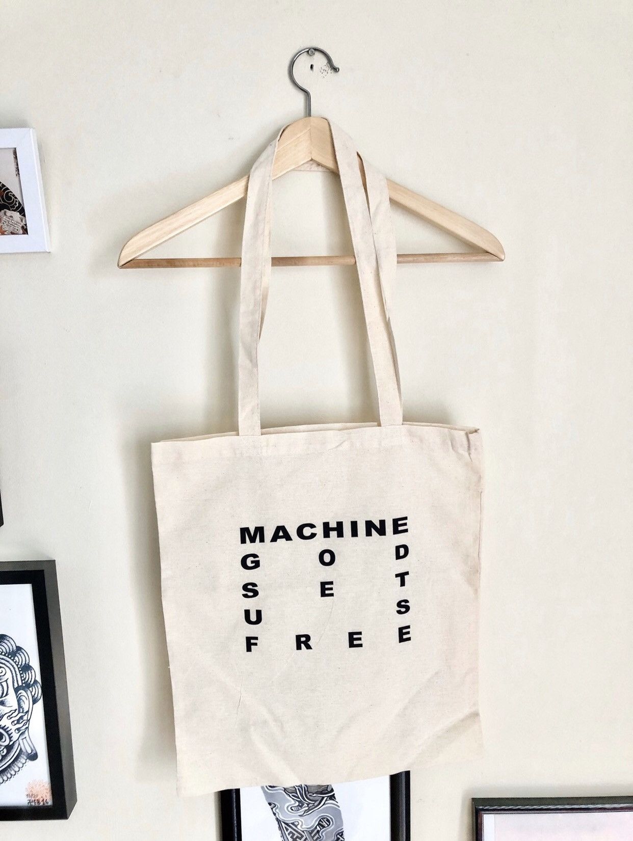 Band Tees × Other Martial Industrial Machine God slogan raw cotton tote bag Size ONE SIZE - 2 Thumbnail