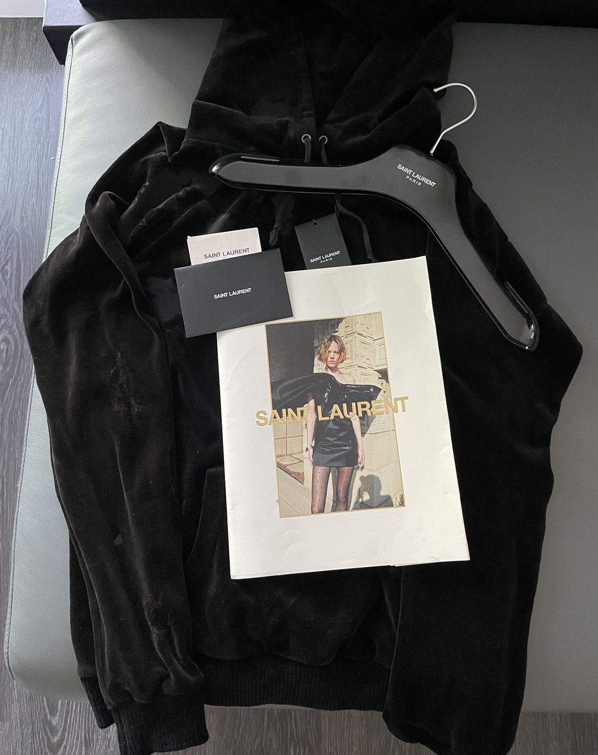 Hedi Slimane × Saint Laurent Paris × Yves Saint Laurent Rare Limited Edition Runway Velvet Hoodie Ripped Distressed Size XL / US 12-14 / IT 48-50 - 9 Thumbnail