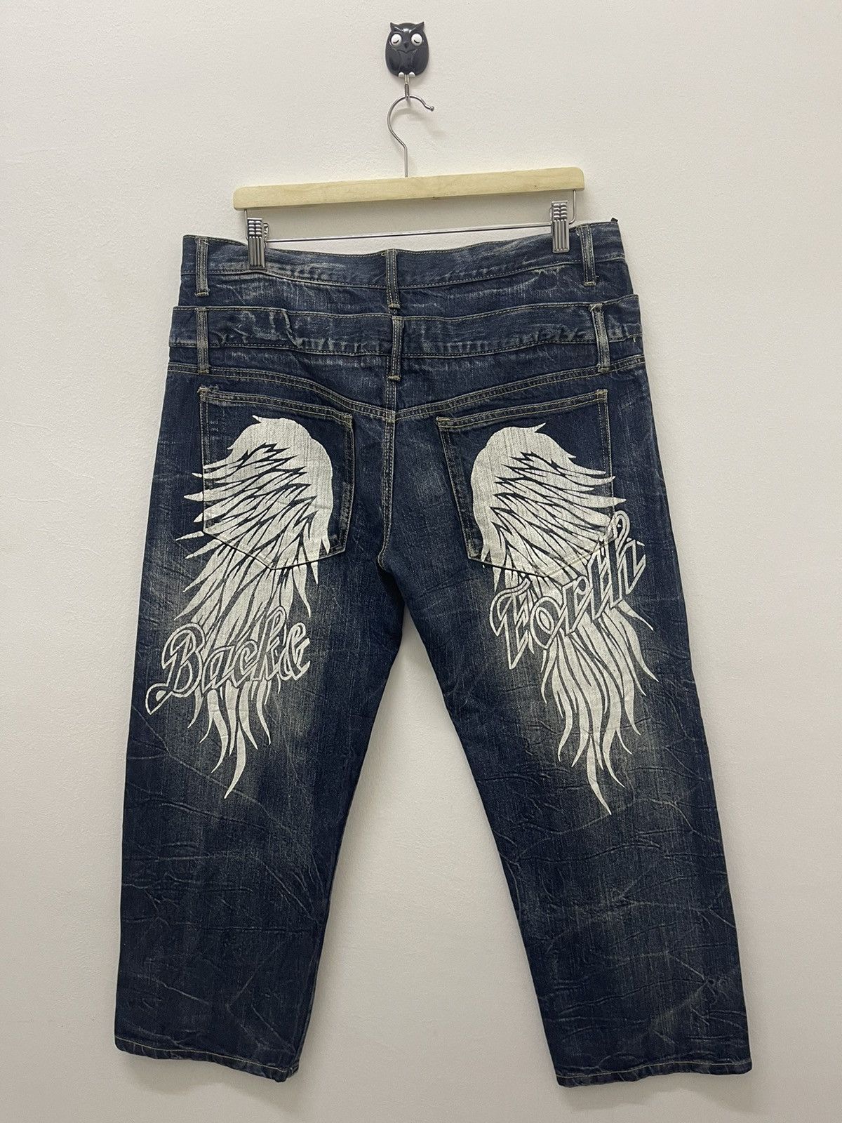 image of Vintage Back & Forth Distressed Double Waist Jeans in Blue Distressed, Men's (Size 35)