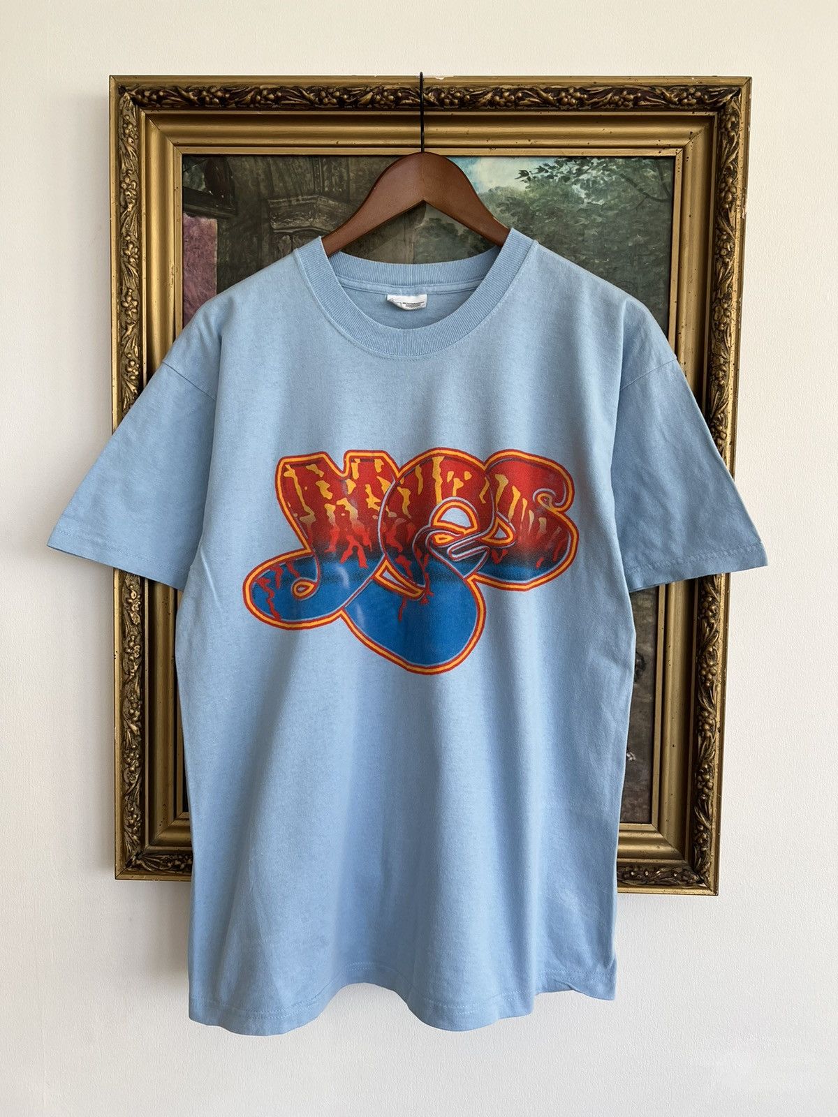image of Band Tees x Rock T Shirt Vintage 90's Yes Band The Full Circle Tour Blue Tee, Men's (Size Large)