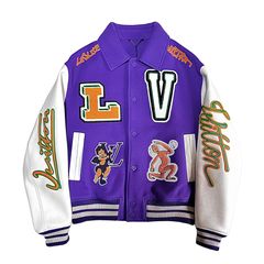 Louis Vuitton Virgil Purple Multi Patch Varsity Runway Jacket Sz