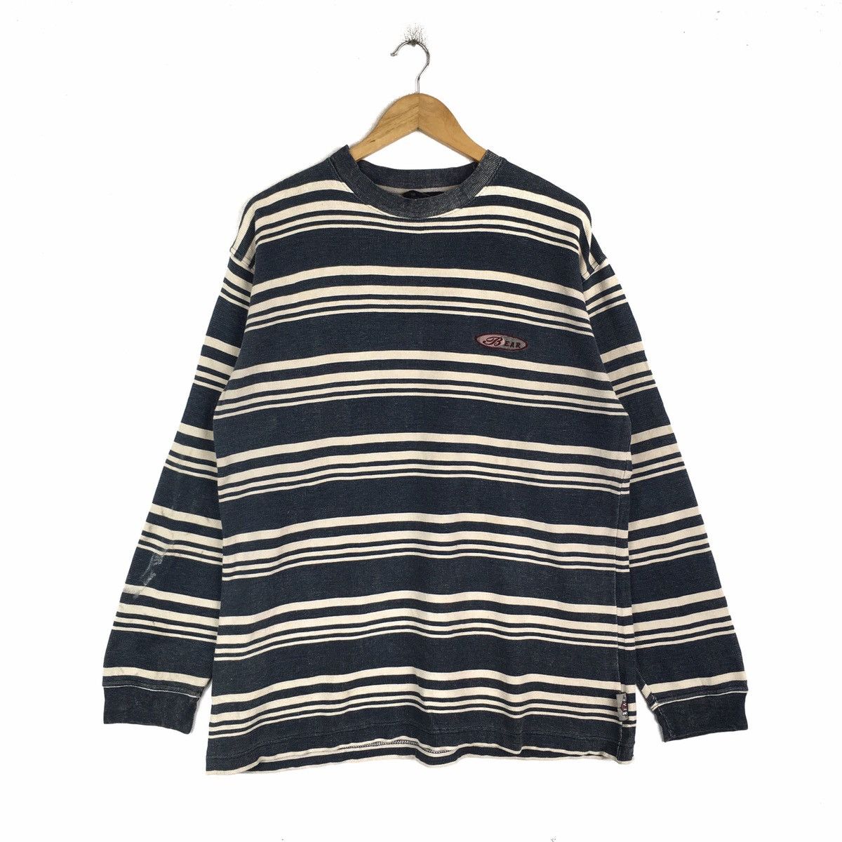 image of Surf Style x Vintage Bear Surf Hawaii Stripes Long Sleeve Pullover in Grey, Men's (Size Medium)