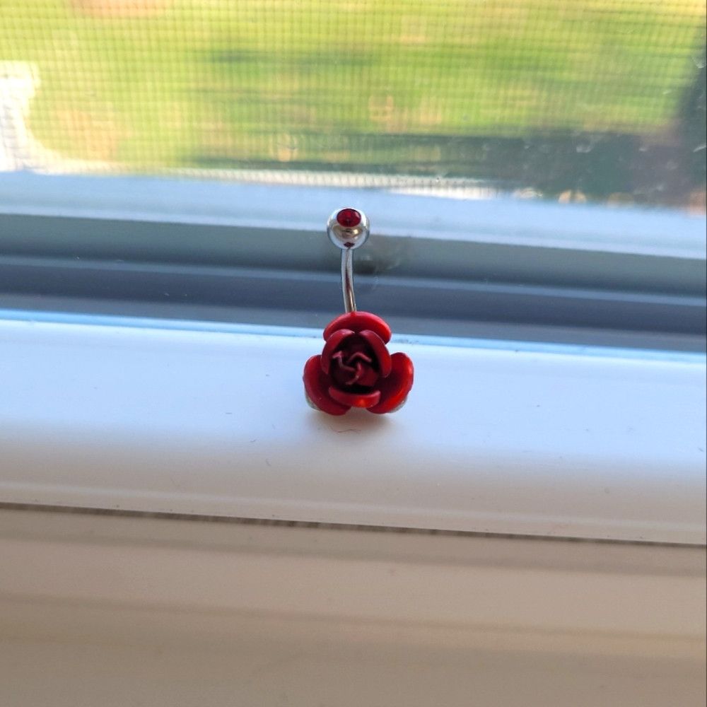 Vacation Red Rose Navel Ring Beach Gift Love Valentine Size ONE SIZE - 4 Thumbnail