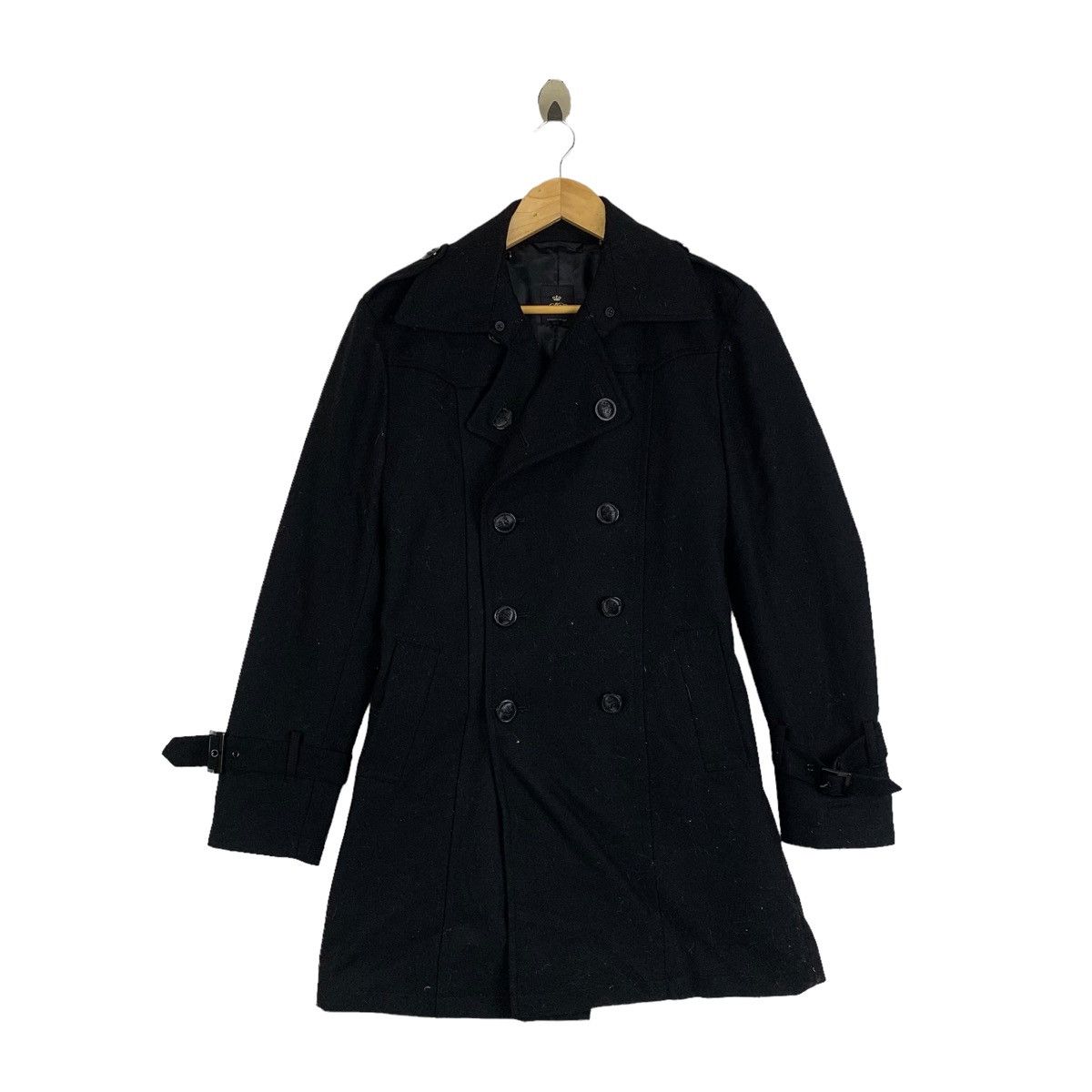 image of Semantic Design Wool Peacoat Long Jacket in Black, Men's (Size XS)
