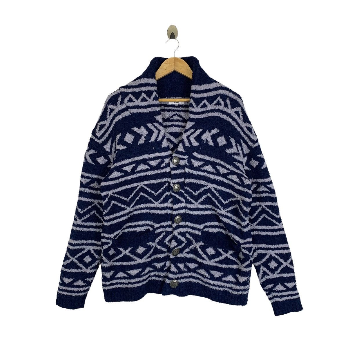 image of Vintage Avail Design Knitwear Cardigan Sweater Jacket in Navy/Grey, Women's (Size Large)