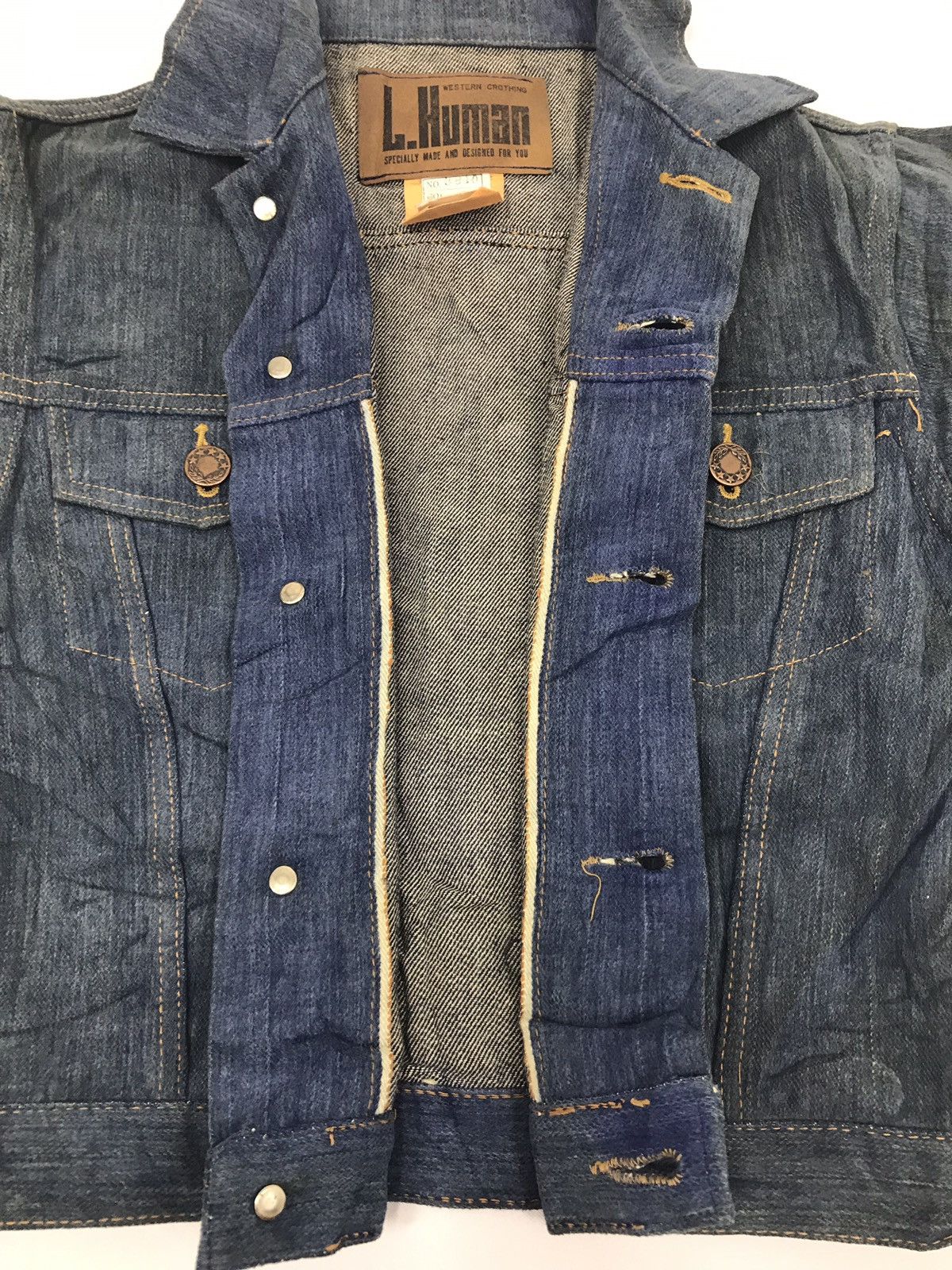 Vintage L.Human Denim Selvedge Jacket Trucker Western Clothing Size XS / US 0-2 / IT 36-38 - 4 Thumbnail