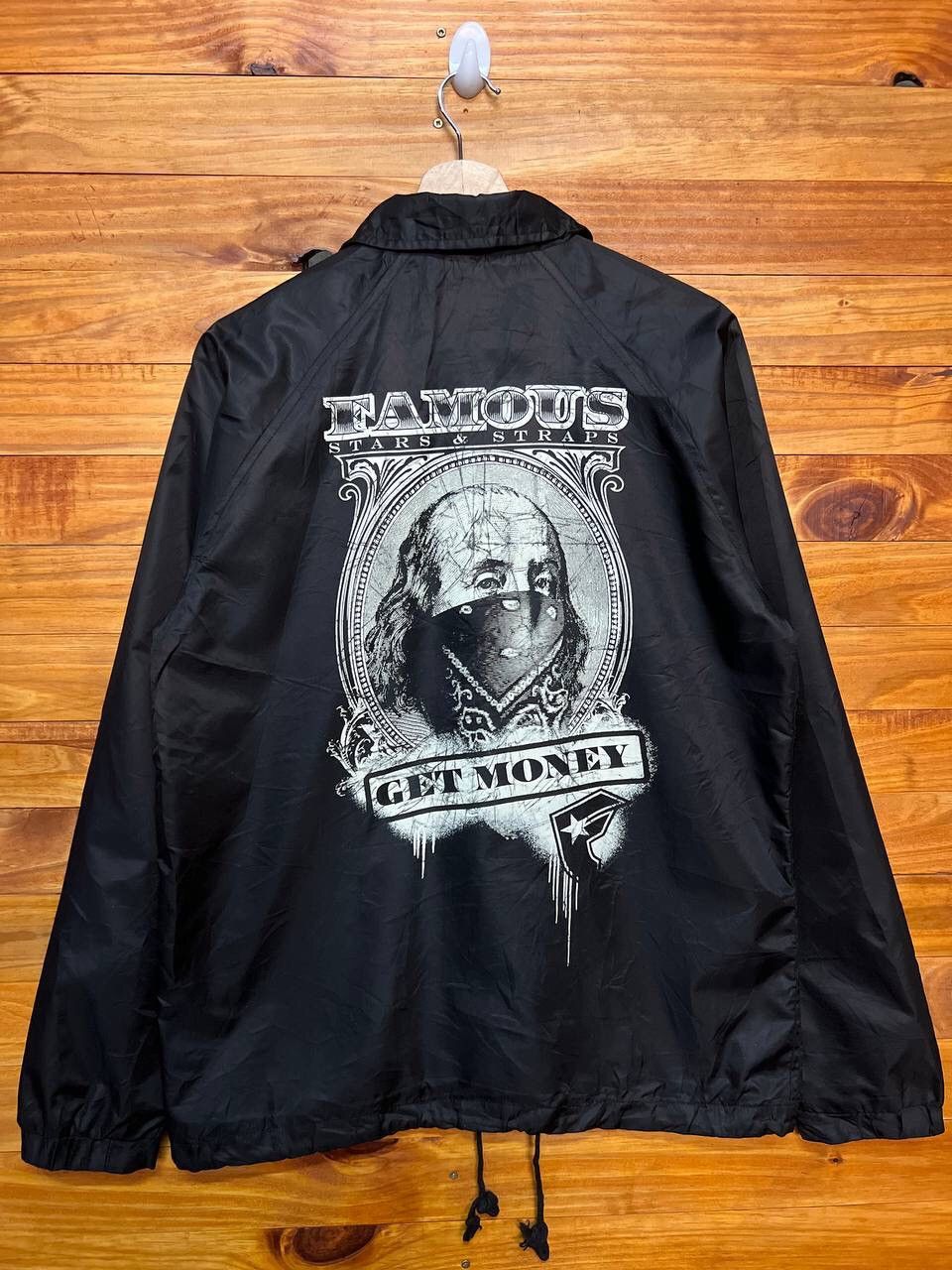 FAMOUS STARS & STRAPS GET MONEY BIG LOGO COACH JACKET