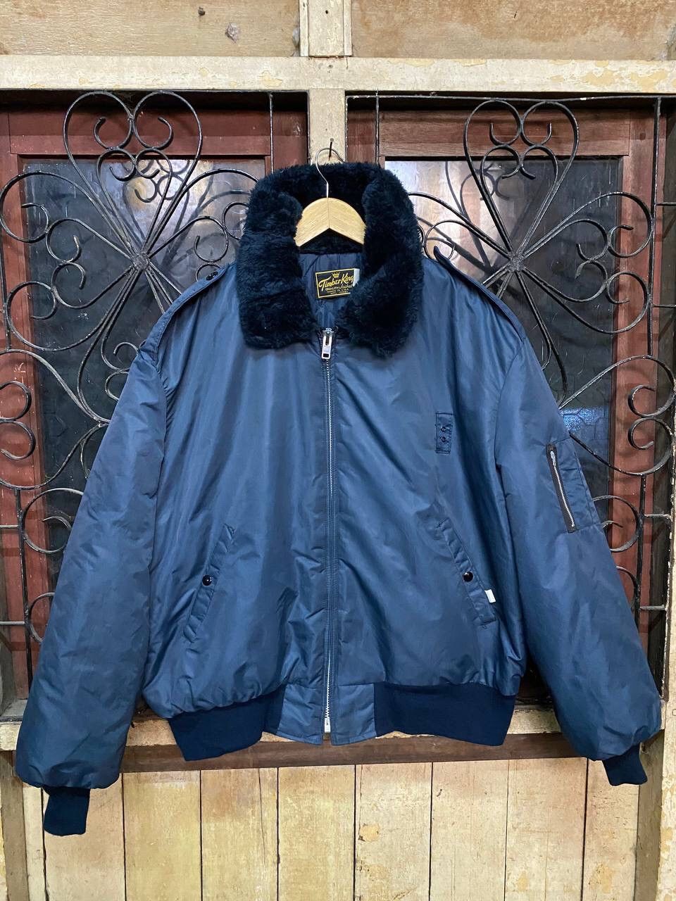 image of Steals Vintage Timber King Fur Bomber Jacket in Navy, Men's (Size 2XL)