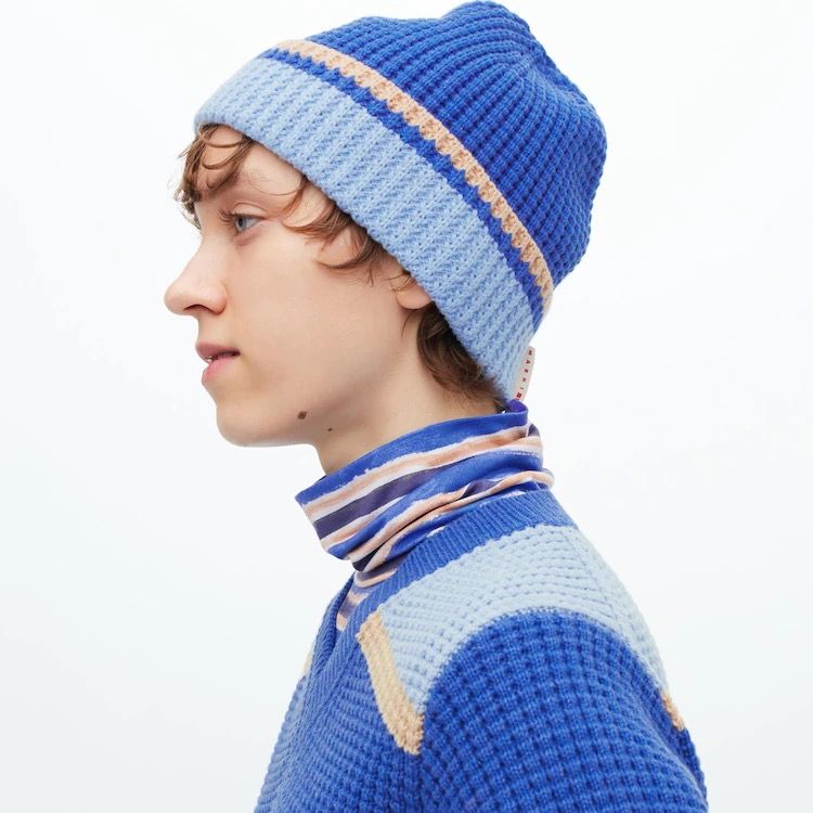 Pre-owned Marni X Uniqlo Marni Popcorn Knitted Beanie Unisex In Blue