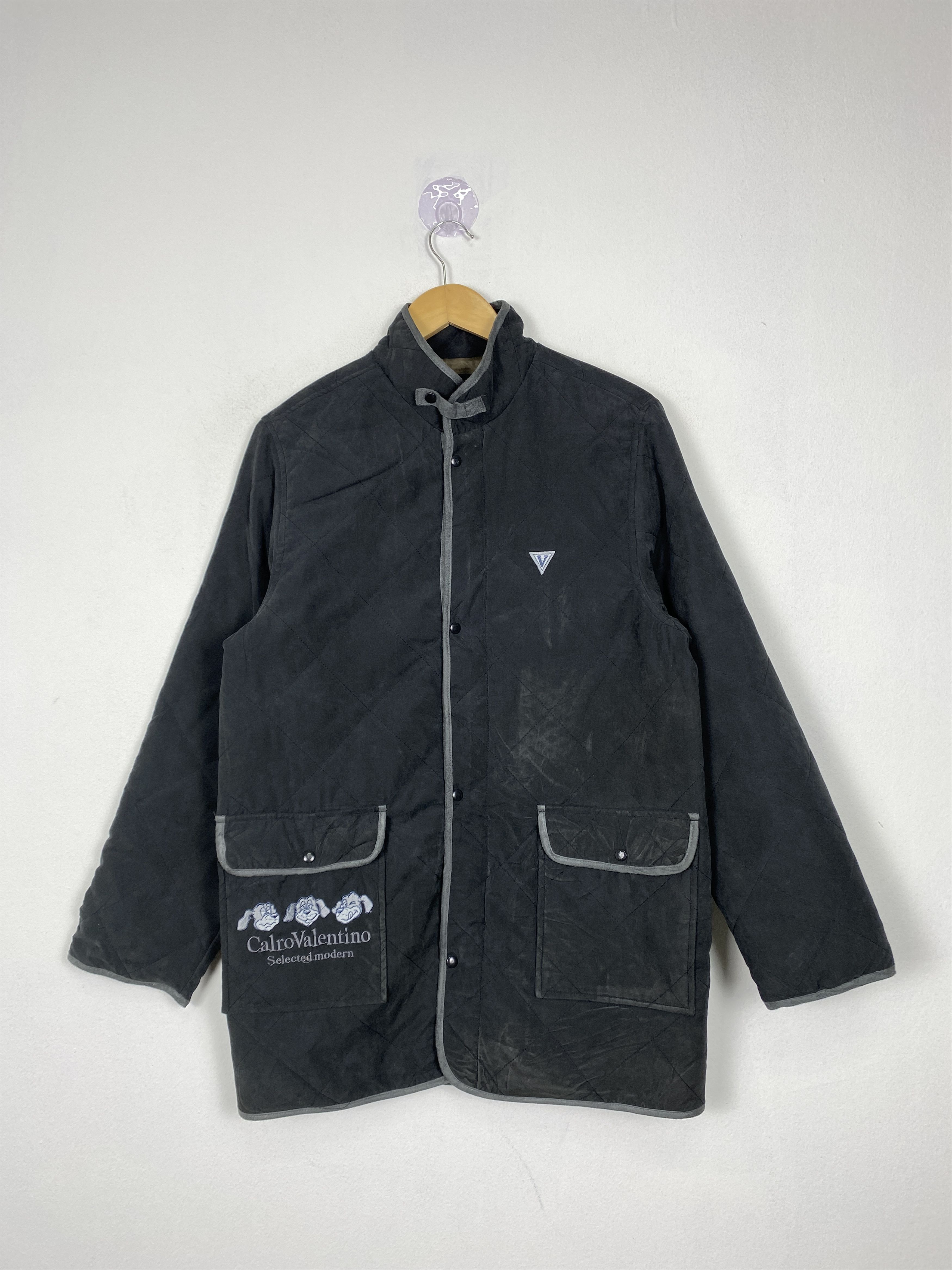 image of Vintage Calro Valentino Quilted Broken Zip Jacket in Black, Men's (Size Small)