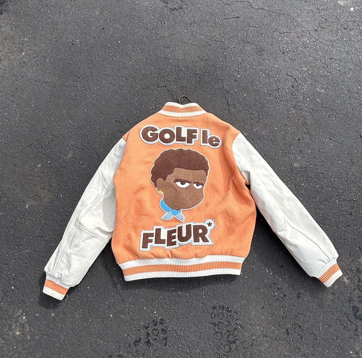 Golf Wang GOLF Le Fleur Call Me If You Get Lost Varsity Jacket (peach) Grailed