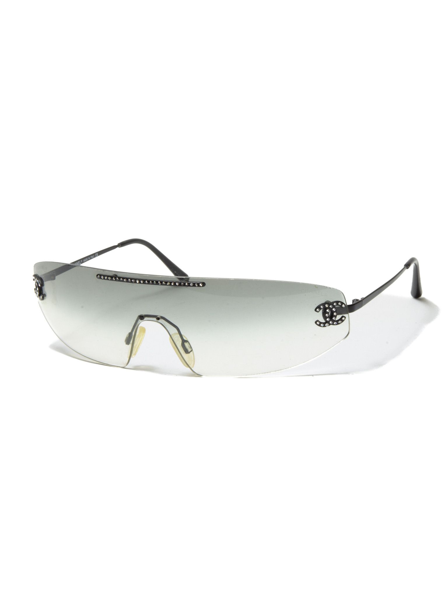 image of Chanel Vintage Monolens Clear Sunglasses With Swarovski Stones in Clear/Slightly Tinted, Men's