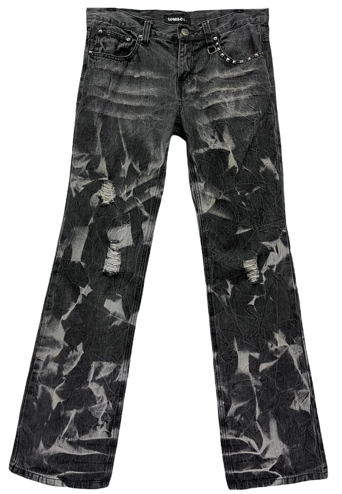 LOWBOX FYE🔥LOWBOX Distressed Black Fragment Acid Wash Punk Flare Size US 32 / EU 48 - 2 Thumbnail