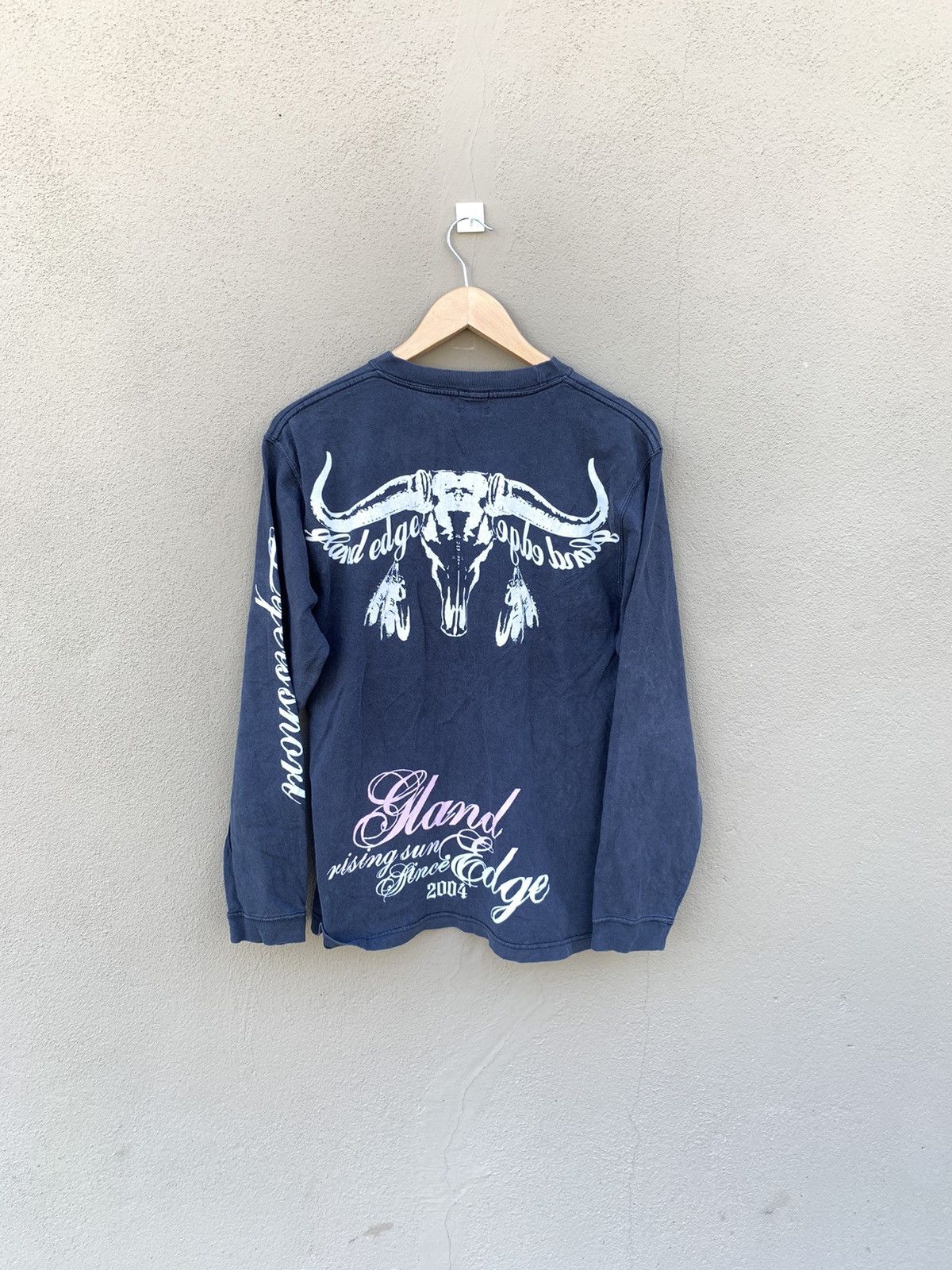 image of Edge By Wd Ny Vintage Sunfaded Edge Japanesebrand Skull Long Sleeve Tshirt in Black (Size Medium)