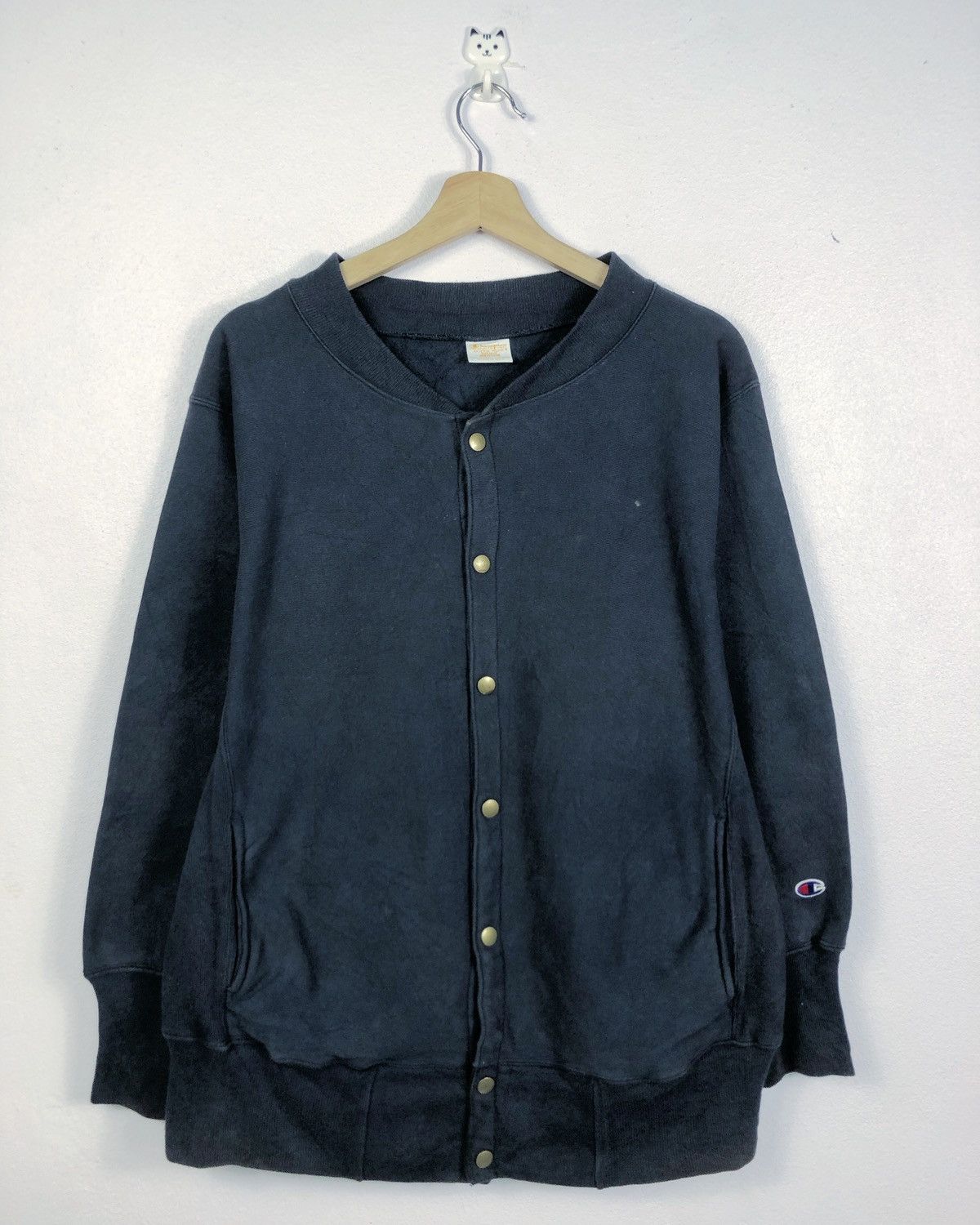 image of Vintage Champion Reverse Weave Button Sweatshirt Made In Usa in Blue, Men's (Size Medium)