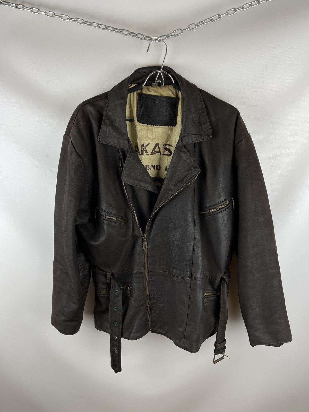 image of A2 Flyers Leather x Leather Jacket Akaso Vintage 80's 90's Military Very Genuine Leather in Brown (