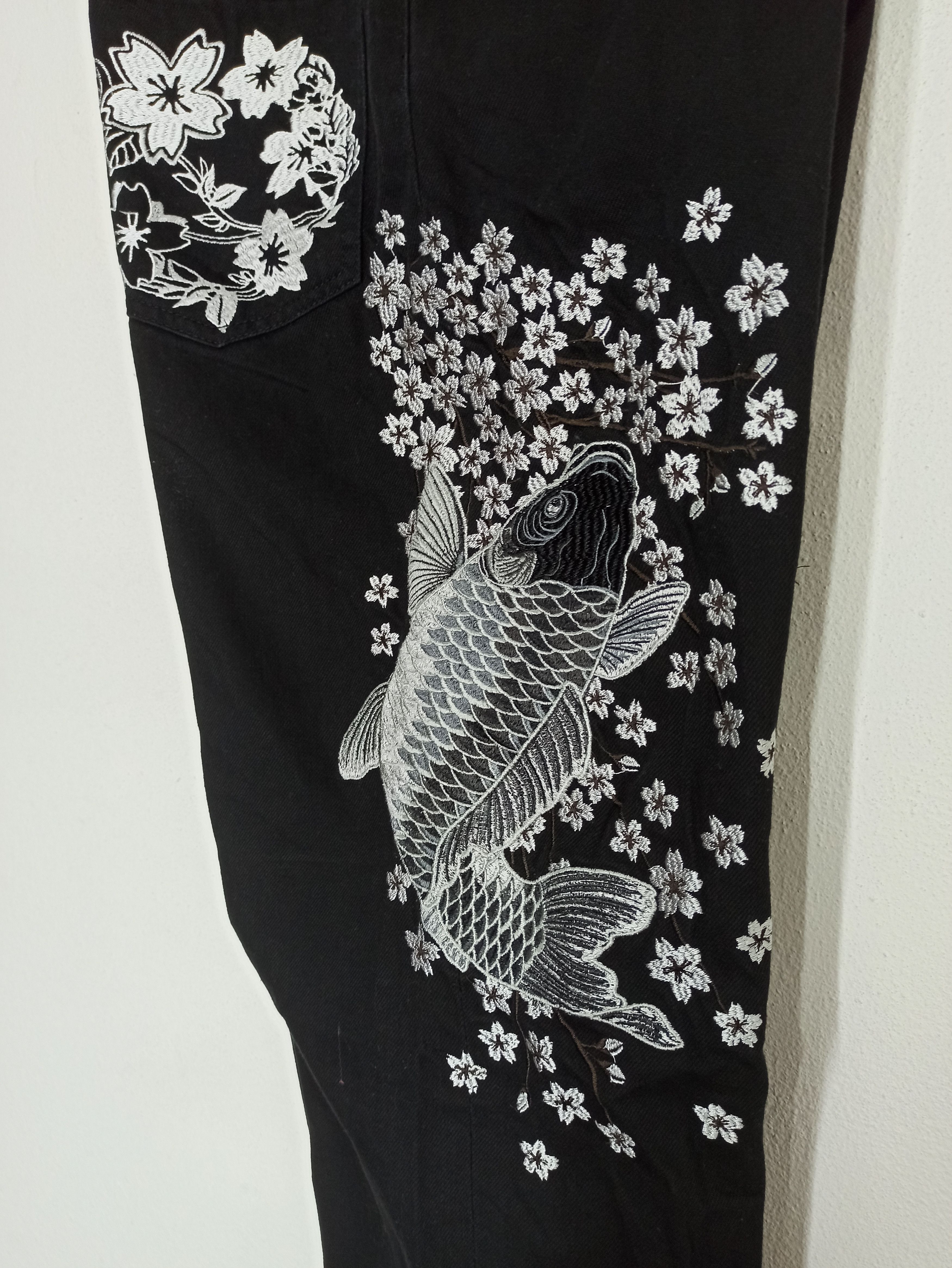 Japanese Brand × Kings Of Indigo Exclusive Art Of Koi Sakura Sukajan Super Black Jeans Size US 36 / EU 52 - 5 Thumbnail