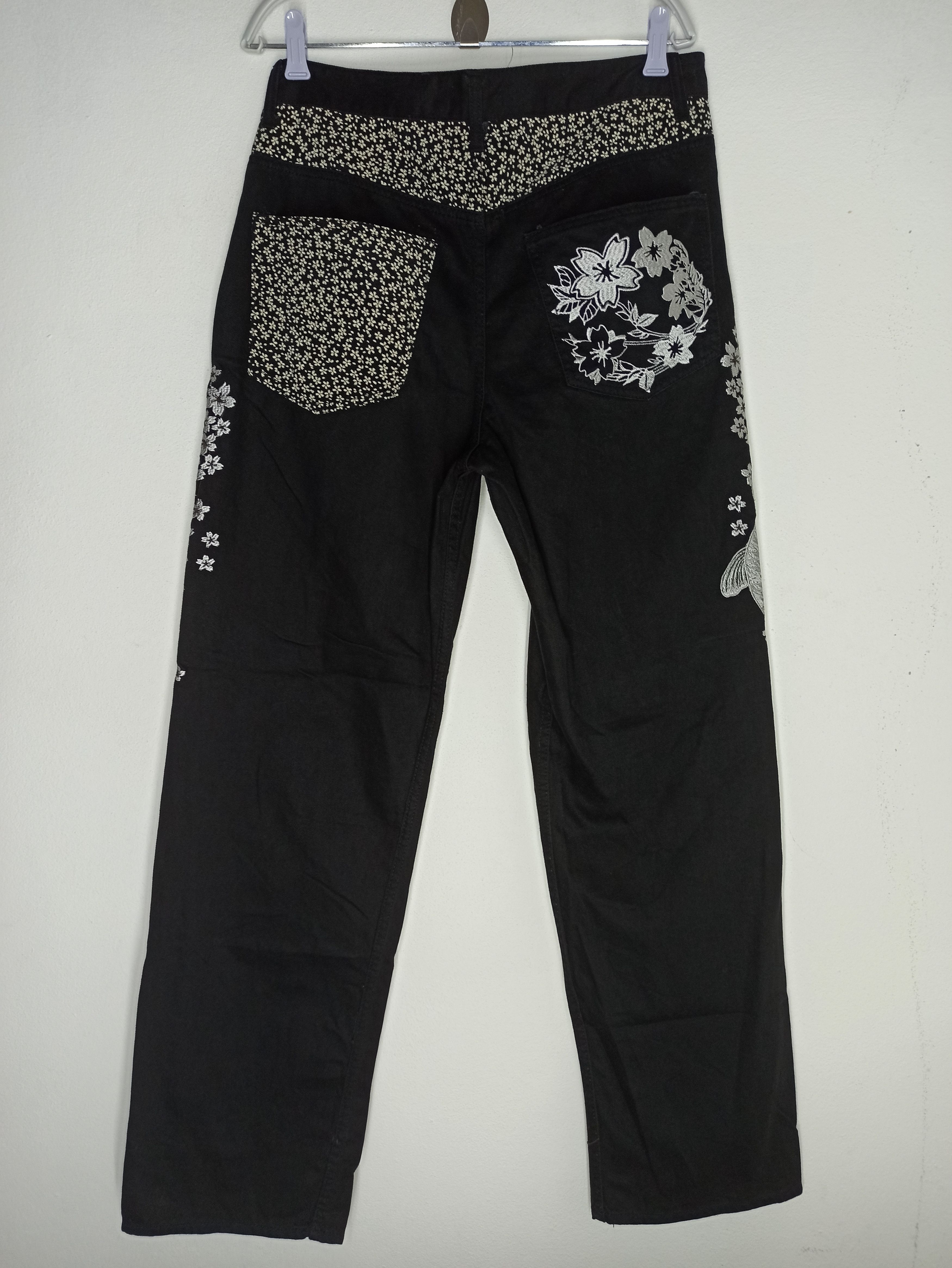 Japanese Brand × Kings Of Indigo Exclusive Art Of Koi Sakura Sukajan Super Black Jeans Size US 36 / EU 52 - 2 Thumbnail