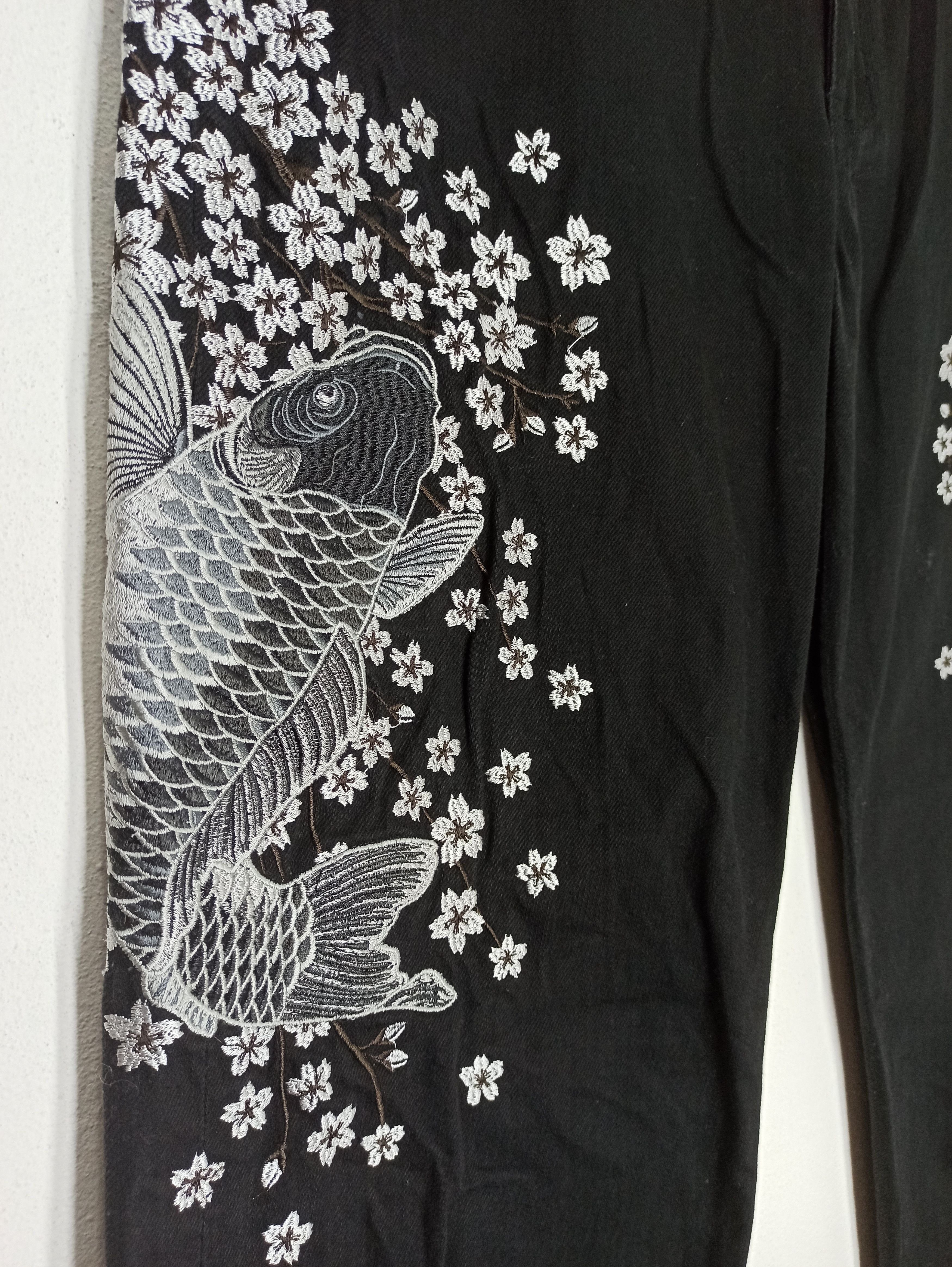 Japanese Brand × Kings Of Indigo Exclusive Art Of Koi Sakura Sukajan Super Black Jeans Size US 36 / EU 52 - 7 Thumbnail
