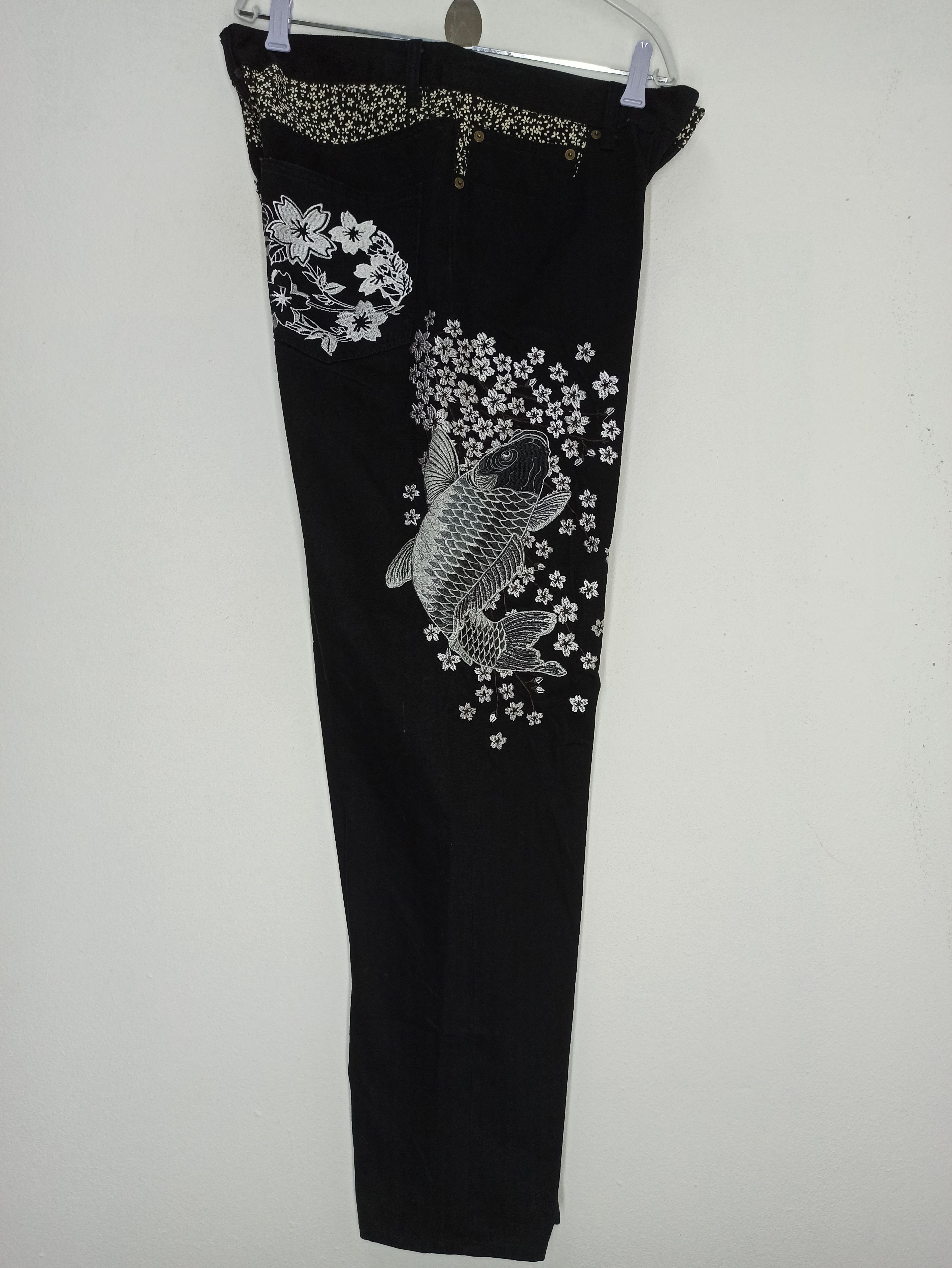 Japanese Brand × Kings Of Indigo Exclusive Art Of Koi Sakura Sukajan Super Black Jeans Size US 36 / EU 52 - 3 Thumbnail