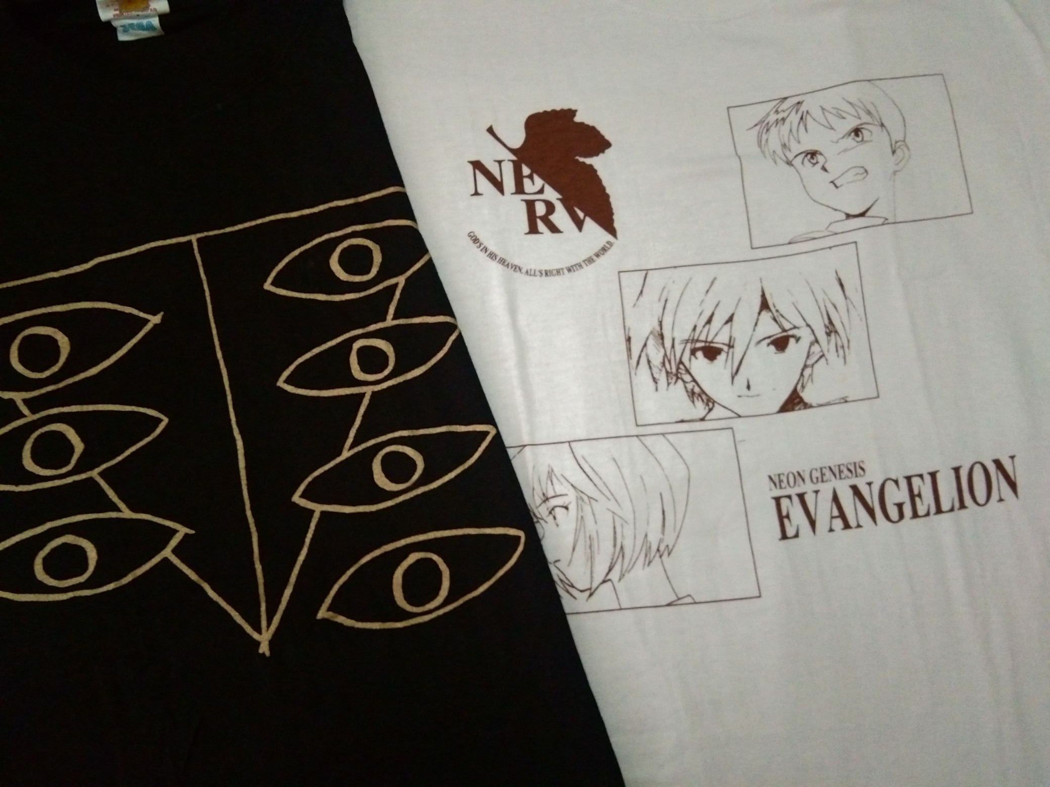 image of Deadstock VTG 2Pcs Evangelion Anime Rei Asuka Shinji in Black/White, Men's (Size Medium)