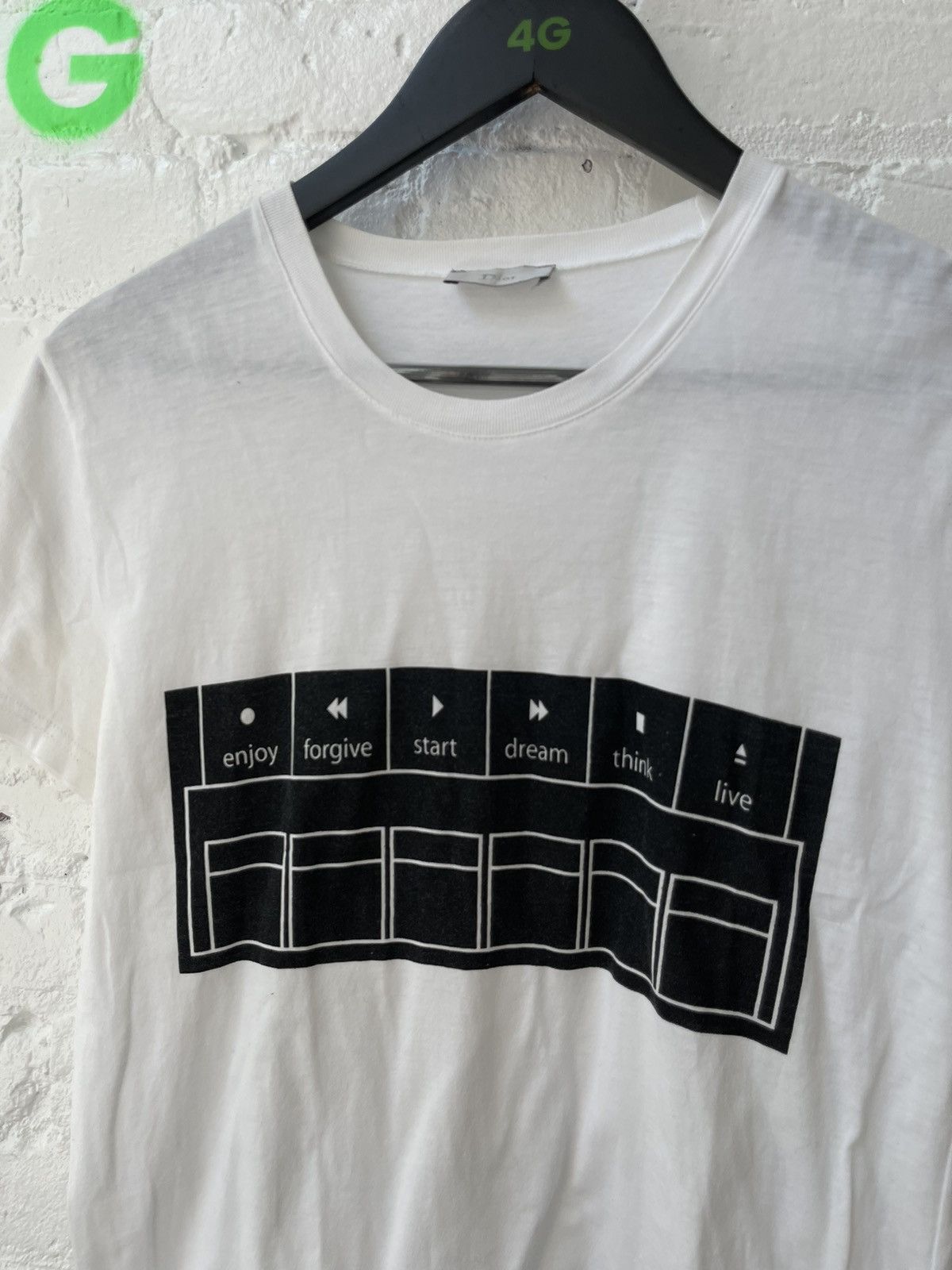 image of Dior Homme Life Is Music Shirt Enjoy Forgive Dream Live in White, Men's (Size Small)