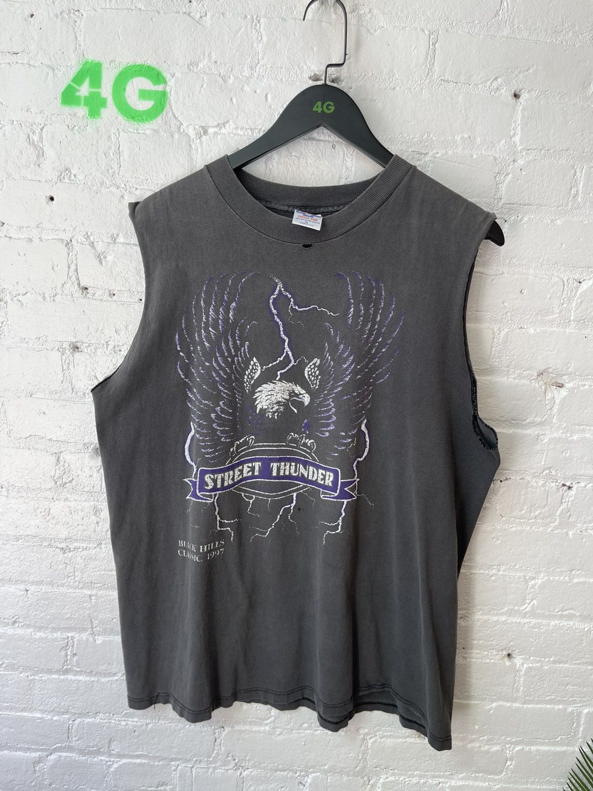 image of Thrashed Harley Davidson Street Thunder Tank Shirt in Faded Blac, Men's (Size XL)