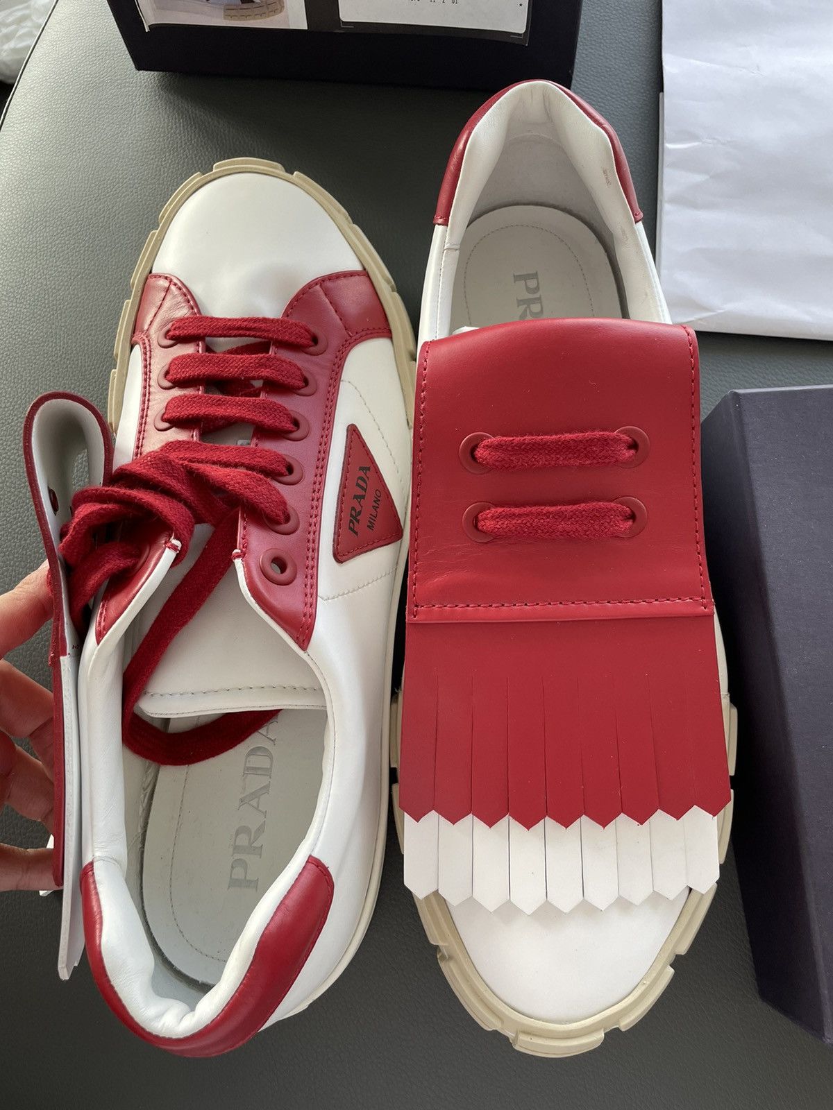 Prada Rare Super Limited Edition Runway Prada Logo Leather shoes Size US 10 / EU 43 - 15 Thumbnail