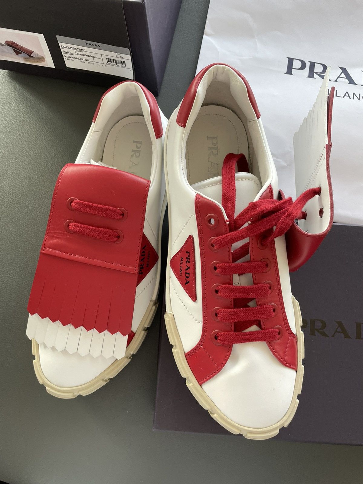 Prada Rare Super Limited Edition Runway Prada Logo Leather shoes Size US 10 / EU 43 - 12 Thumbnail