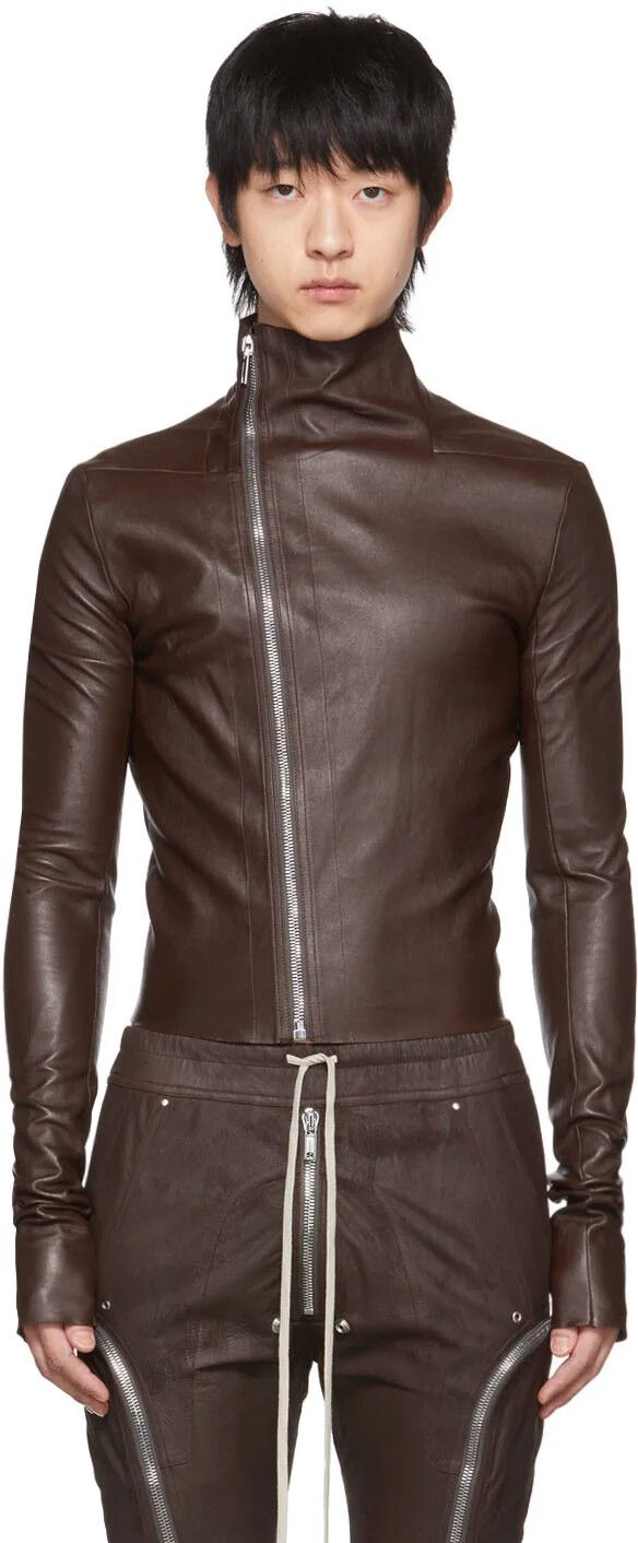 Pre-owned Rick Owens Gary Leather Jacket Ss22 In Burgundy