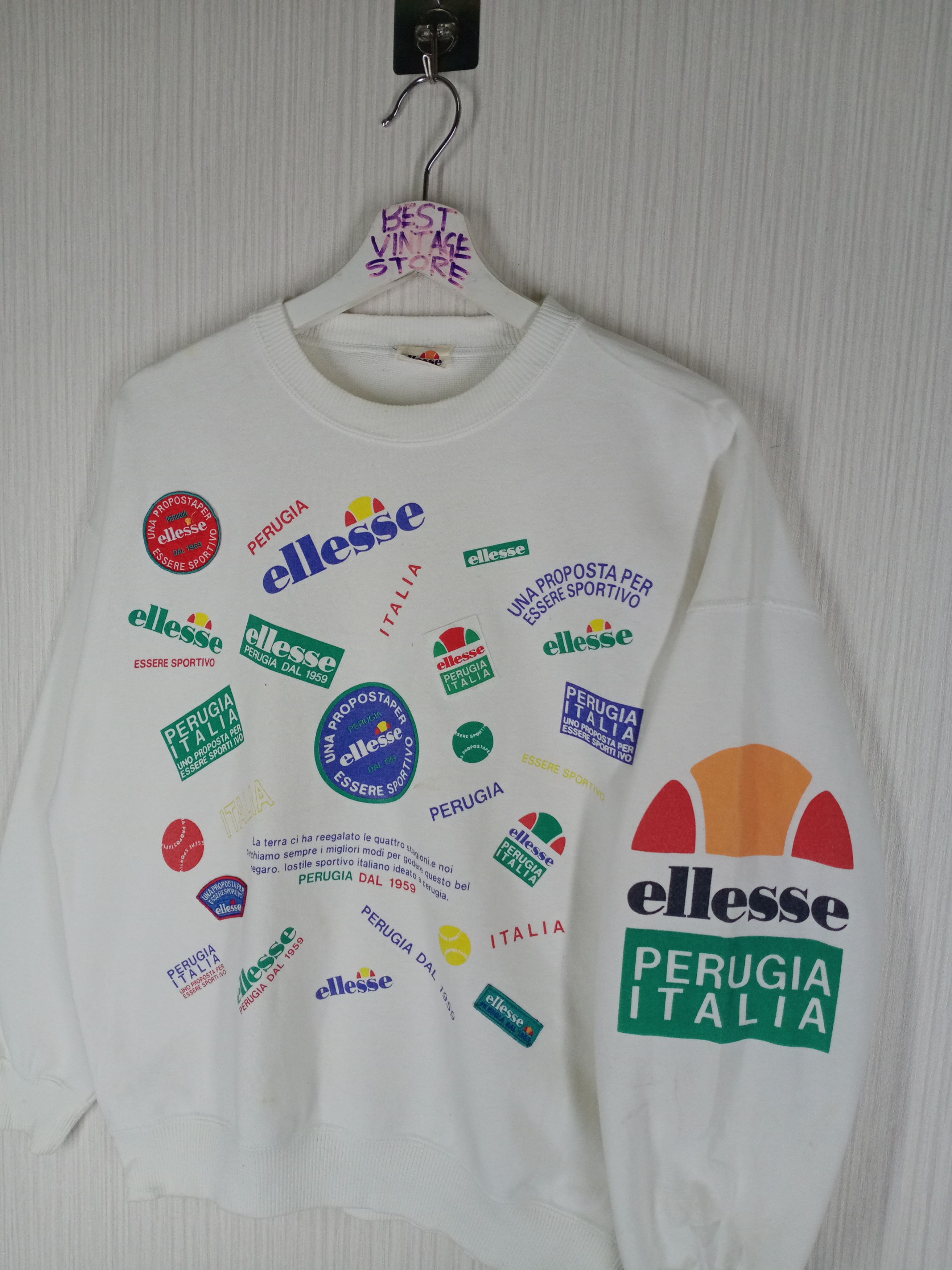 Ellesse Vintage 90s Ellesse Big Logo Fullprint Sweatshirt Size US M / EU 48-50 / 2 - 2 Thumbnail