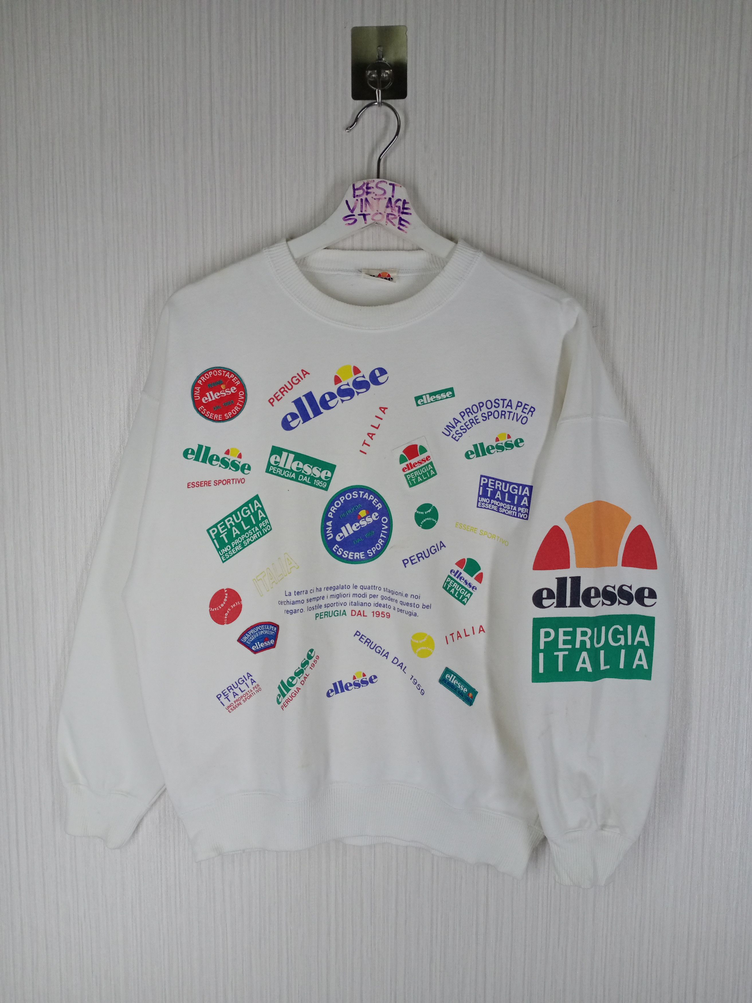 Ellesse Vintage 90s Ellesse Big Logo Fullprint Sweatshirt Size US M / EU 48-50 / 2 - 1 Thumbnail