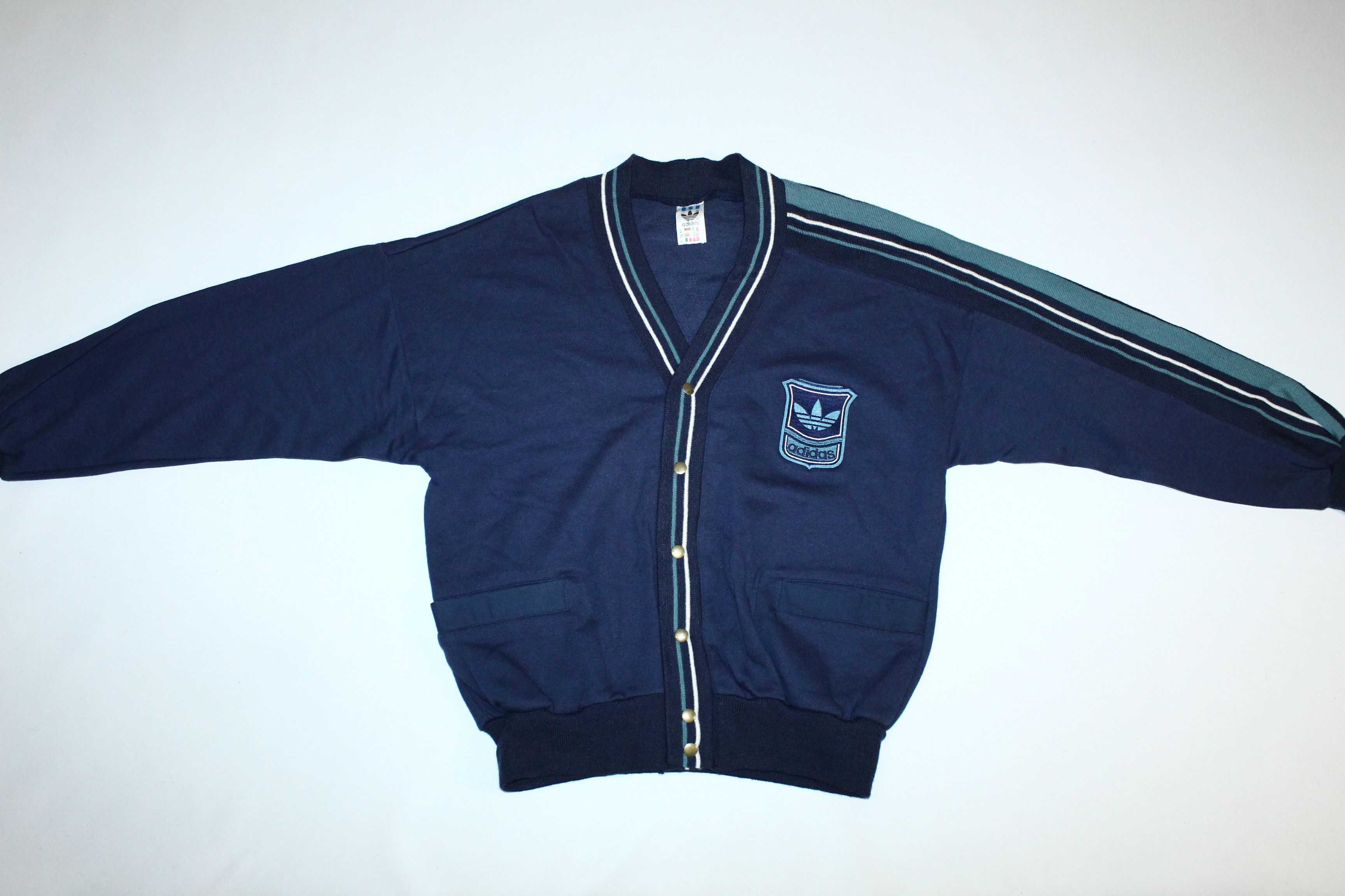 Adidas 💥 Rare VTG 💥 80s Adidas Box Logo Baggy Cardigan Size US M / EU 48-50 / 2 - 2 Thumbnail