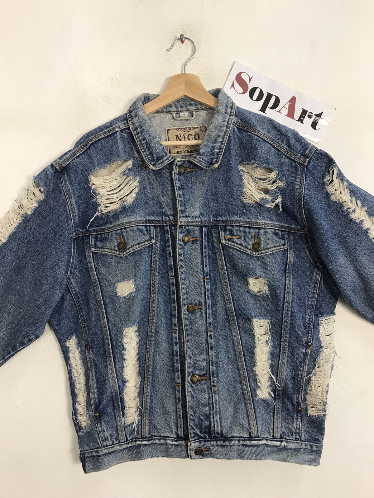 Japanese Brand Vintage Nico Distressed Denim Button Up Design Size US XXL / EU 58 / 5 - 3 Thumbnail