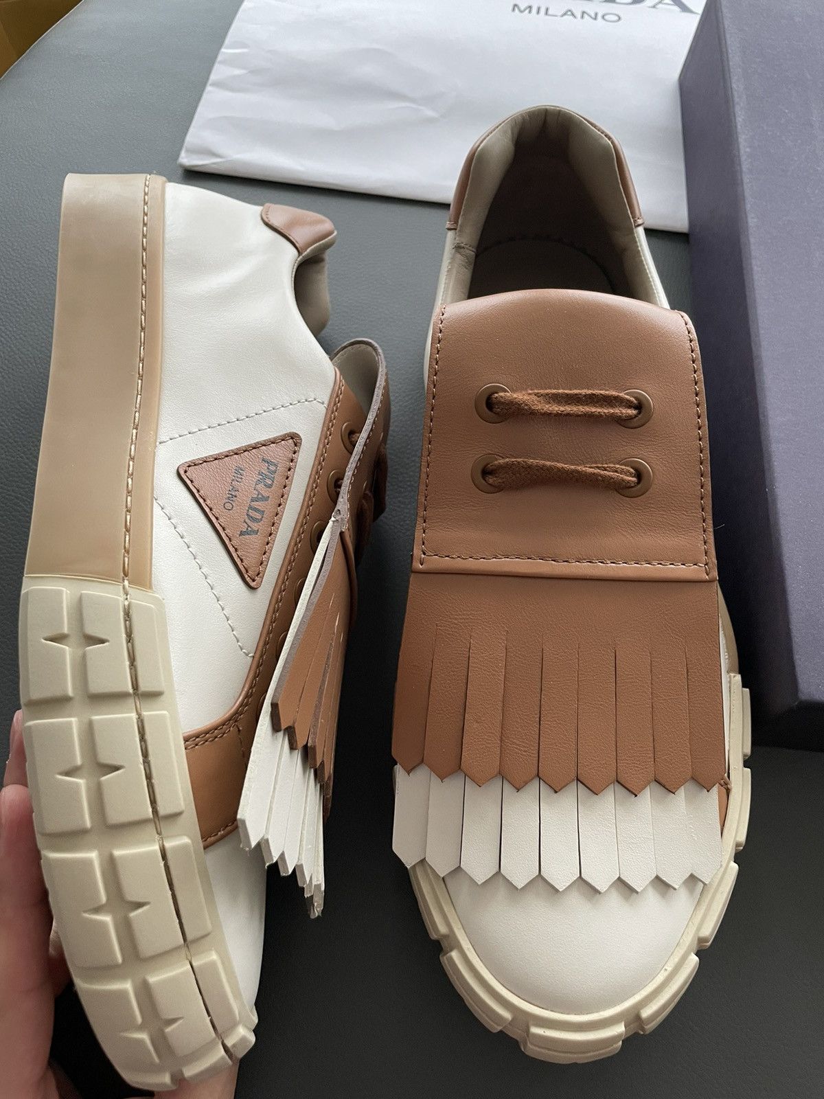 Prada Super Runway Limited Edition Prada Logo Leather Sneakers Size US 10 / EU 43 - 12 Thumbnail