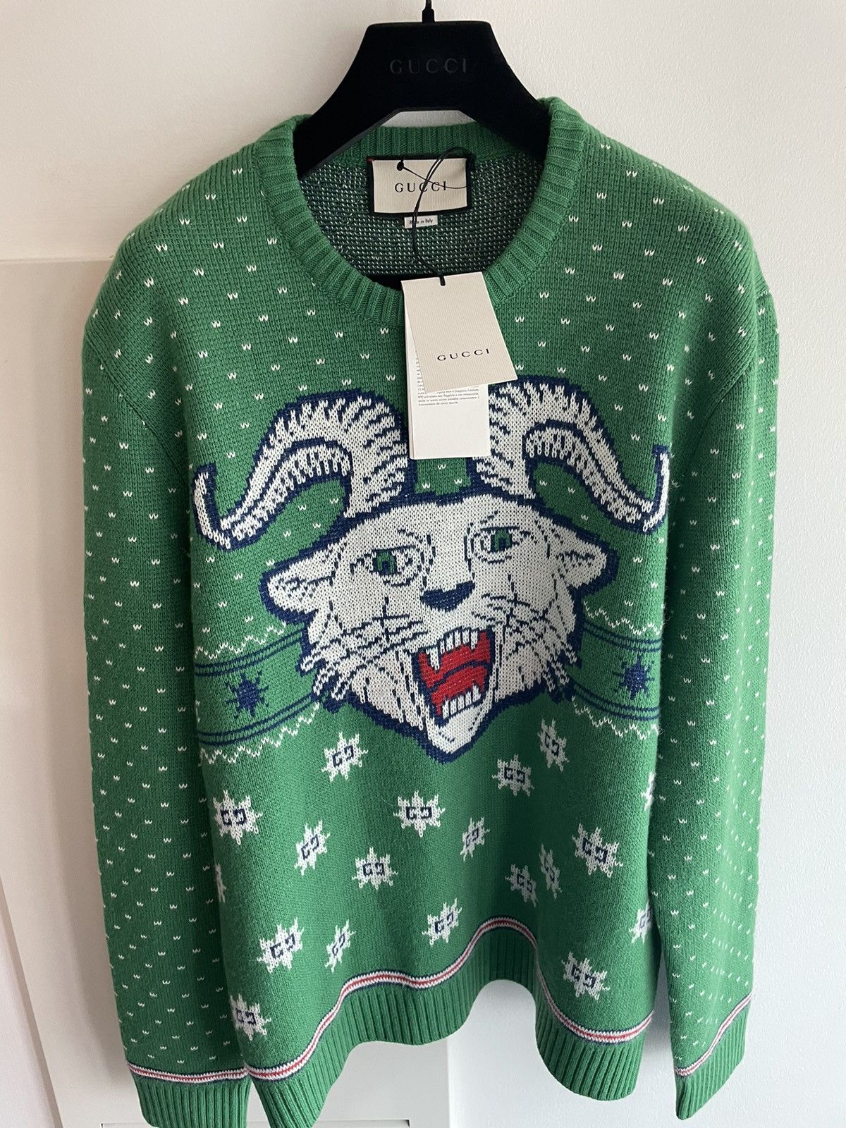 Image of $2,550Value Super Runway Limited Edition Gucci Goat Sweater in Green, Men's (Size XL)