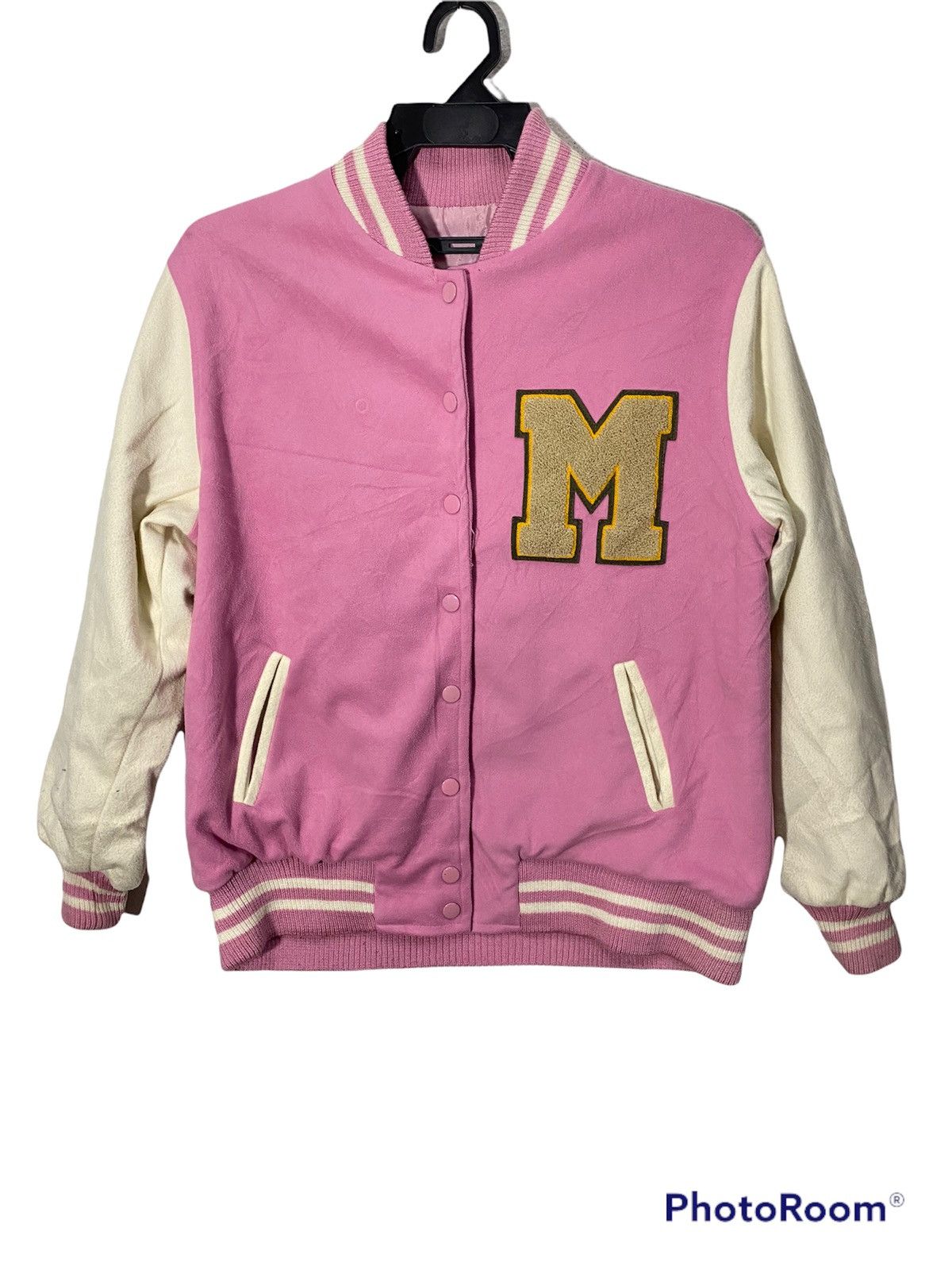 image of Varsity Jacket Unbrand M Versity Embroidered Jacket in Pink/White, Men's (Size XL)