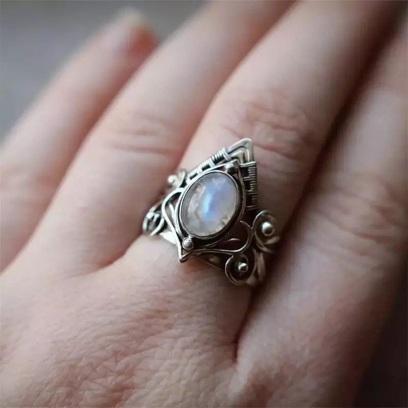 Jewelry Vintage Antique Moonstone Big Healing Crystal Ring Size ONE SIZE - 6 Thumbnail