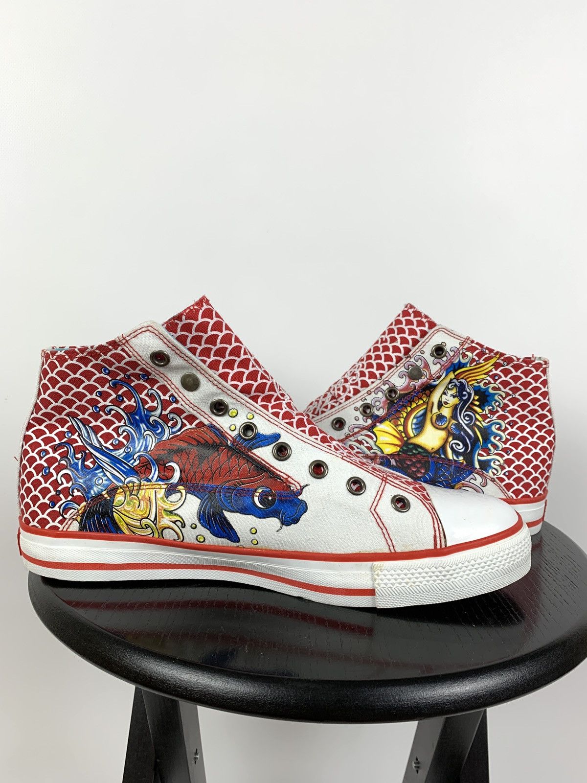 Christian Audigier NEW! Vintage Ed Hardy Hi Top Sneakers Rare Fish Mermaid Y2K Size US 8.5 / EU 41-42 - 2 Thumbnail