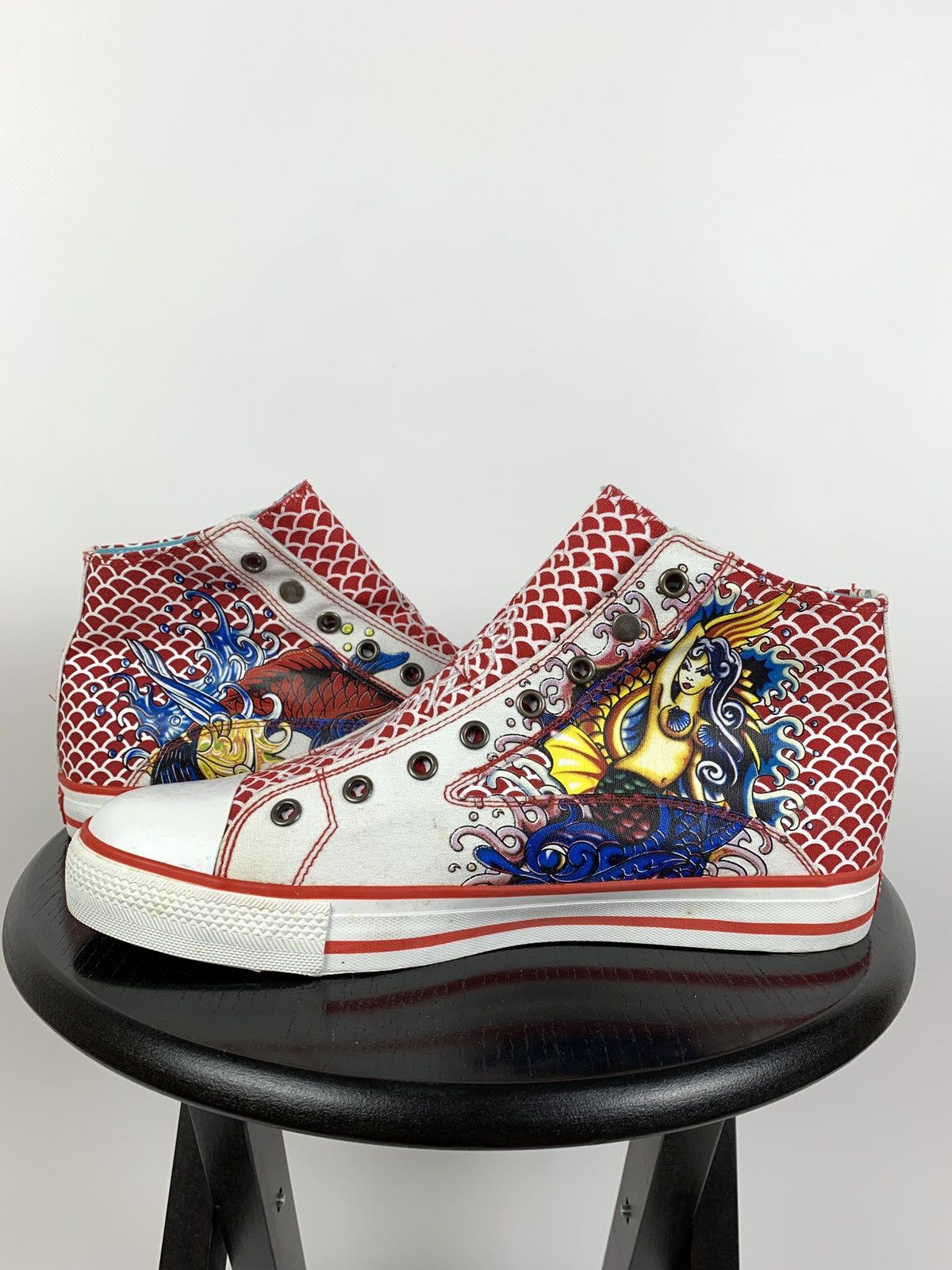 Christian Audigier NEW! Vintage Ed Hardy Hi Top Sneakers Rare Fish Mermaid Y2K Size US 8.5 / EU 41-42 - 3 Thumbnail