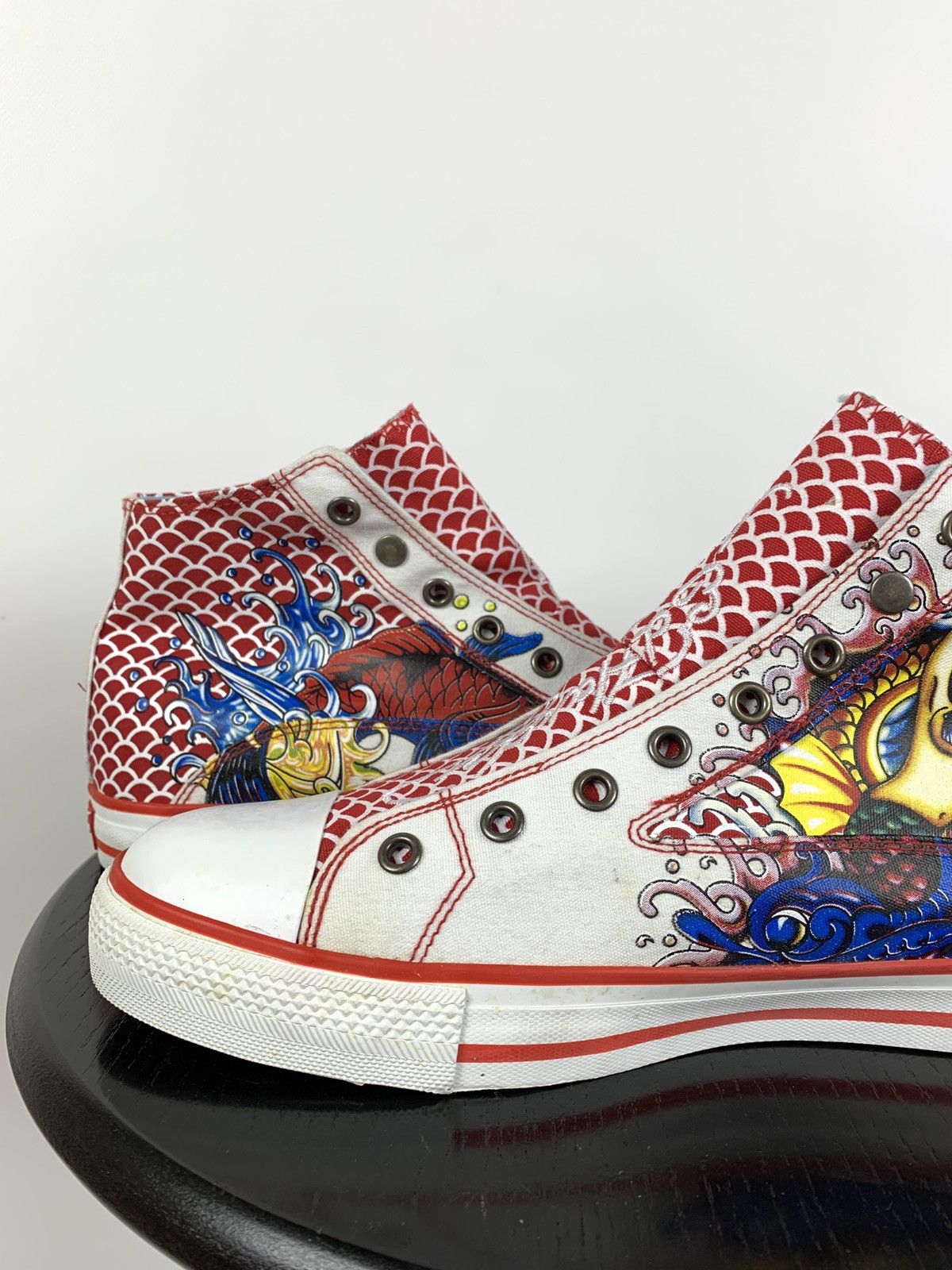 Christian Audigier NEW! Vintage Ed Hardy Hi Top Sneakers Rare Fish Mermaid Y2K Size US 8.5 / EU 41-42 - 14 Thumbnail