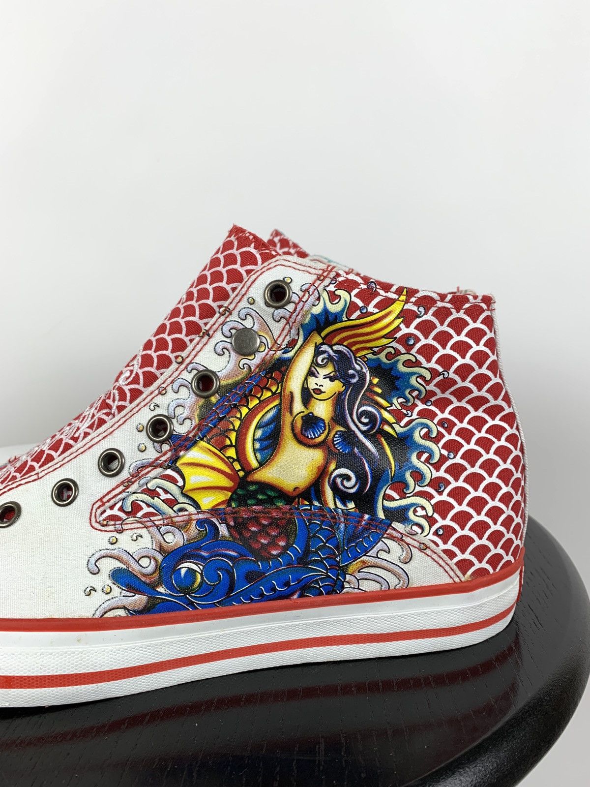 Christian Audigier NEW! Vintage Ed Hardy Hi Top Sneakers Rare Fish Mermaid Y2K Size US 8.5 / EU 41-42 - 10 Thumbnail